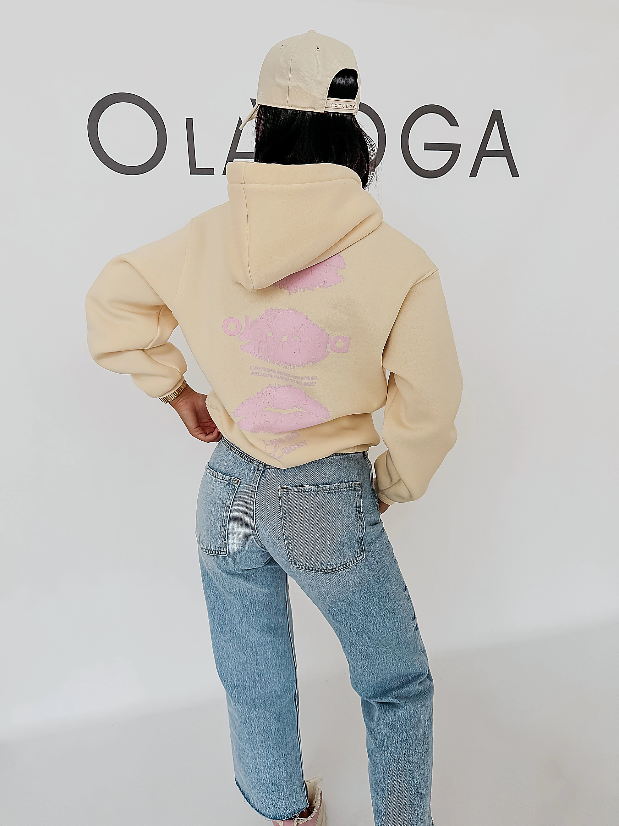 Bluza damska z kapturem OLAVOGA LUCKY MINDSET - Écru