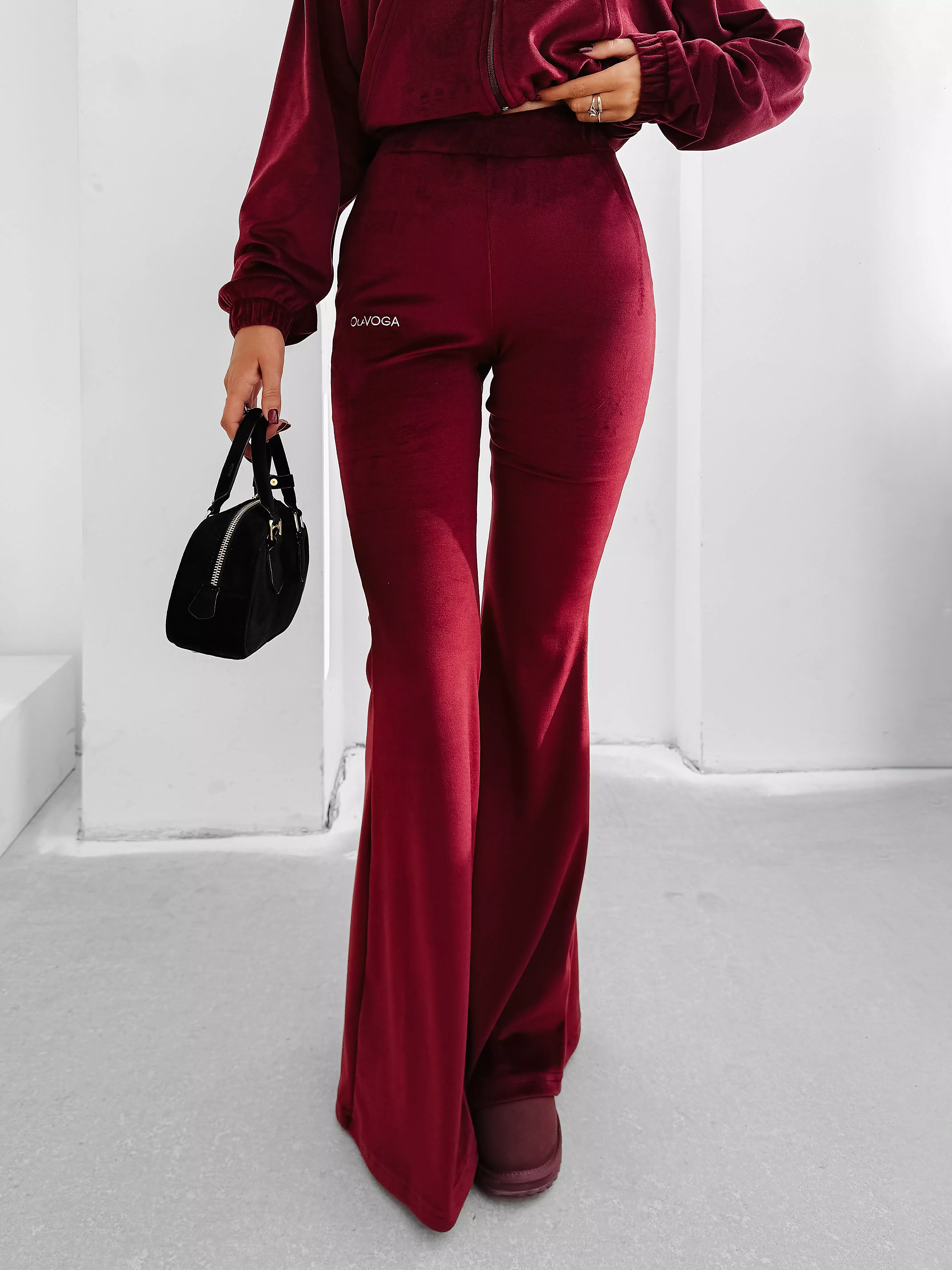 Ladies' casual velour set OLAVOGA VELVET WOOD - Maroon
