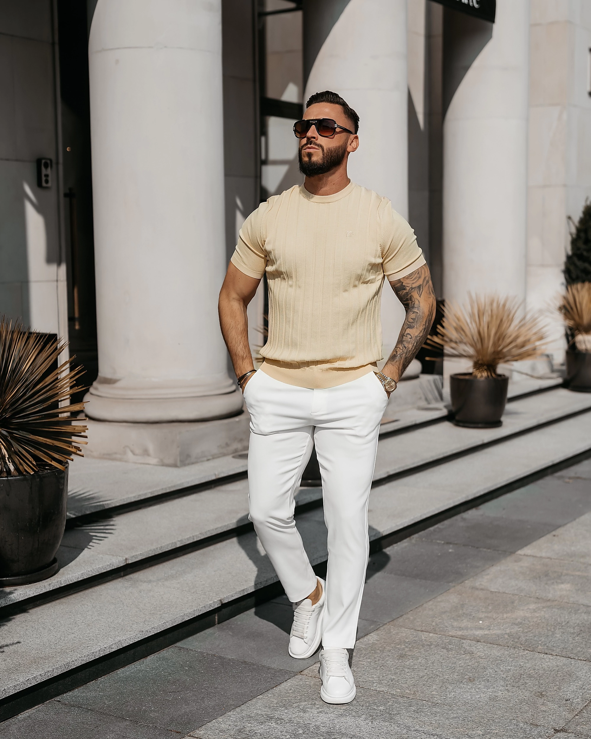 T-shirt męski OLAVOGA Men XAE - Beżowy