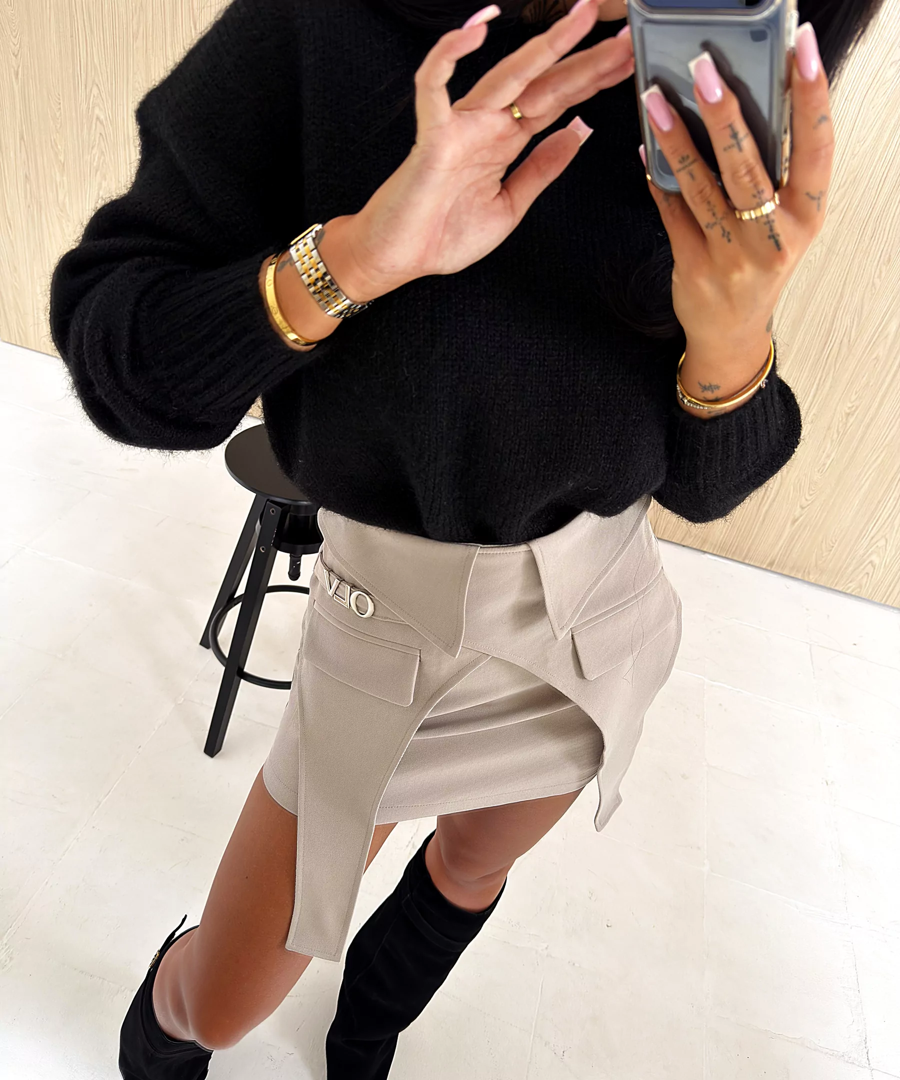 OLAVOGA FOLDED asymmetrical skirt – Beige