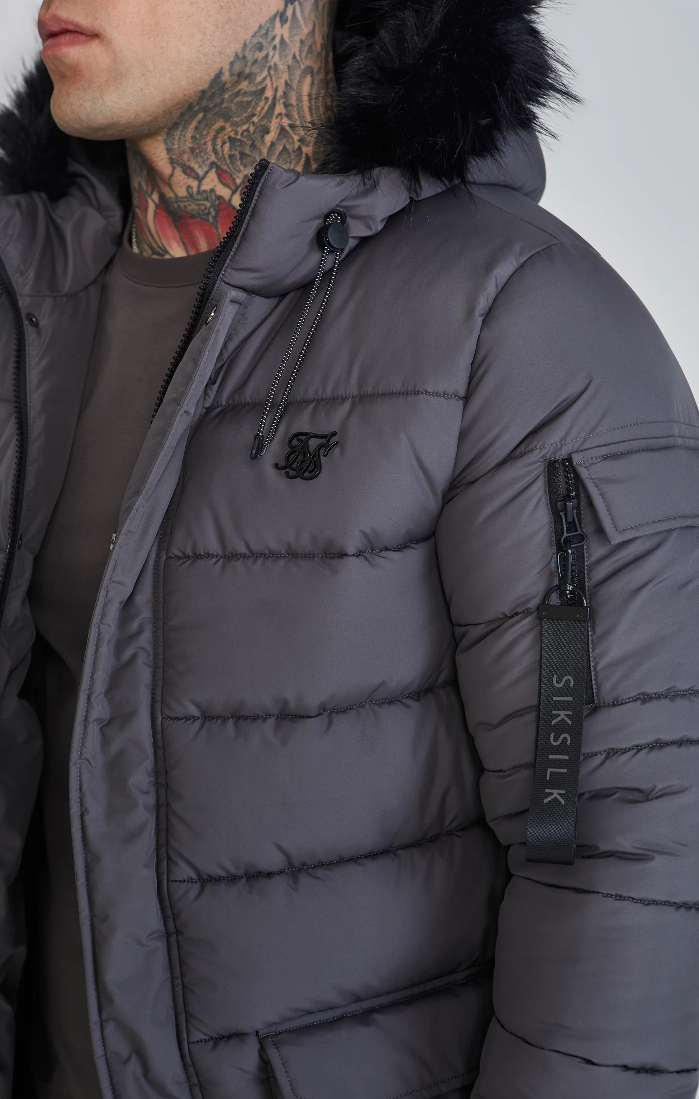 Siksilk fur padded jacket sales