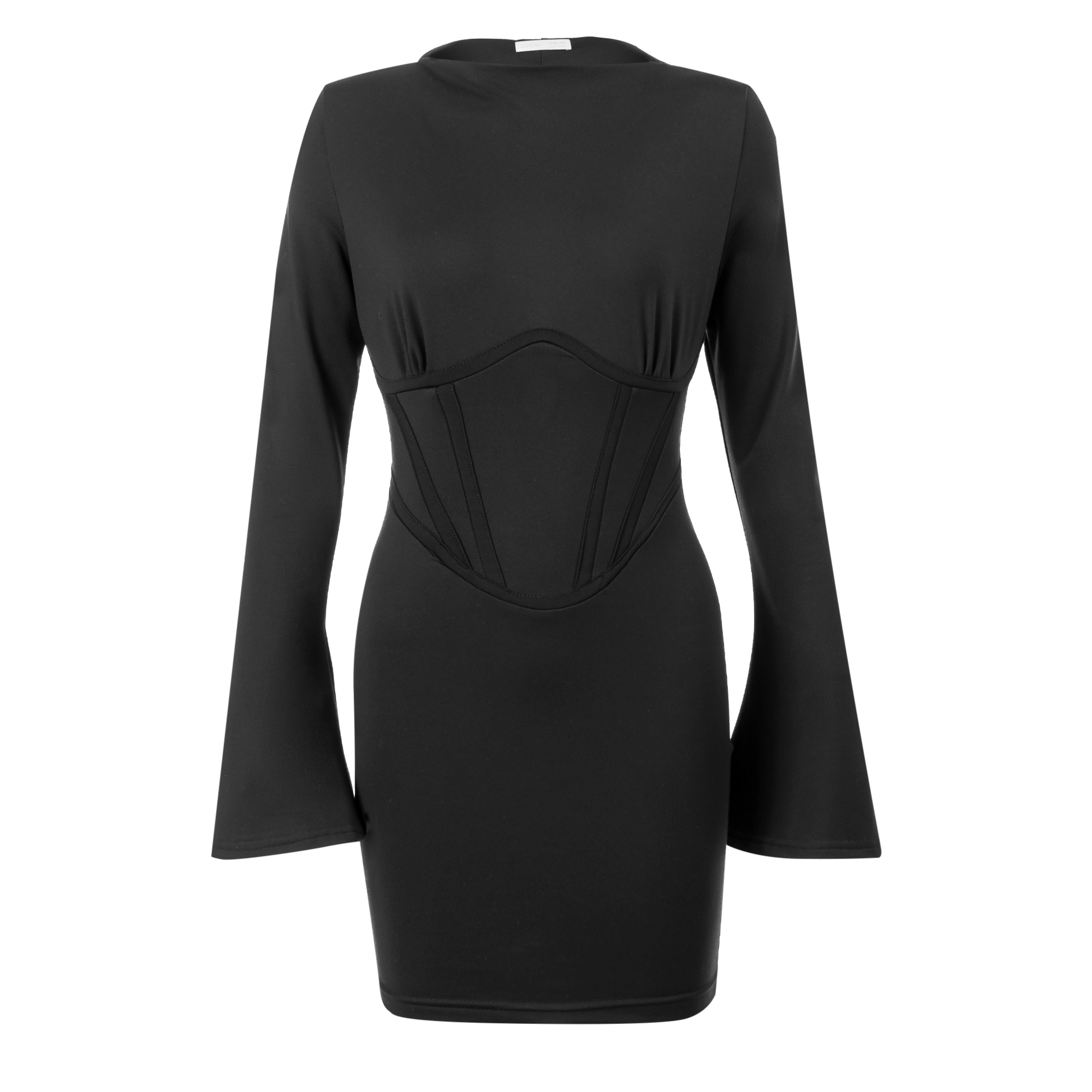 Damenkleid mit ausgestellten Ärmeln OLAVOGA DRAW - Schwarz