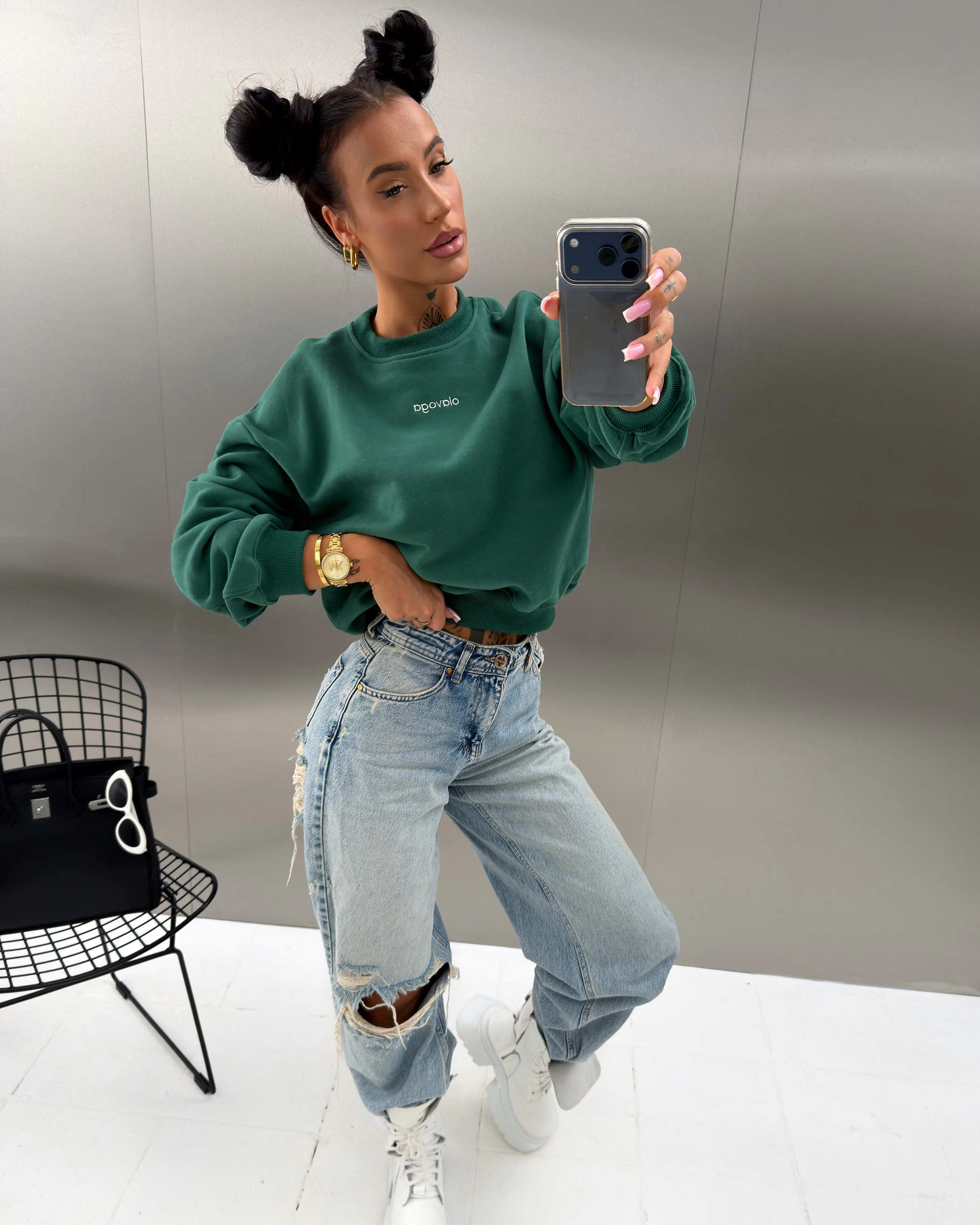 OLAVOGA DAWN women’s cotton sweatshirt – Dark green