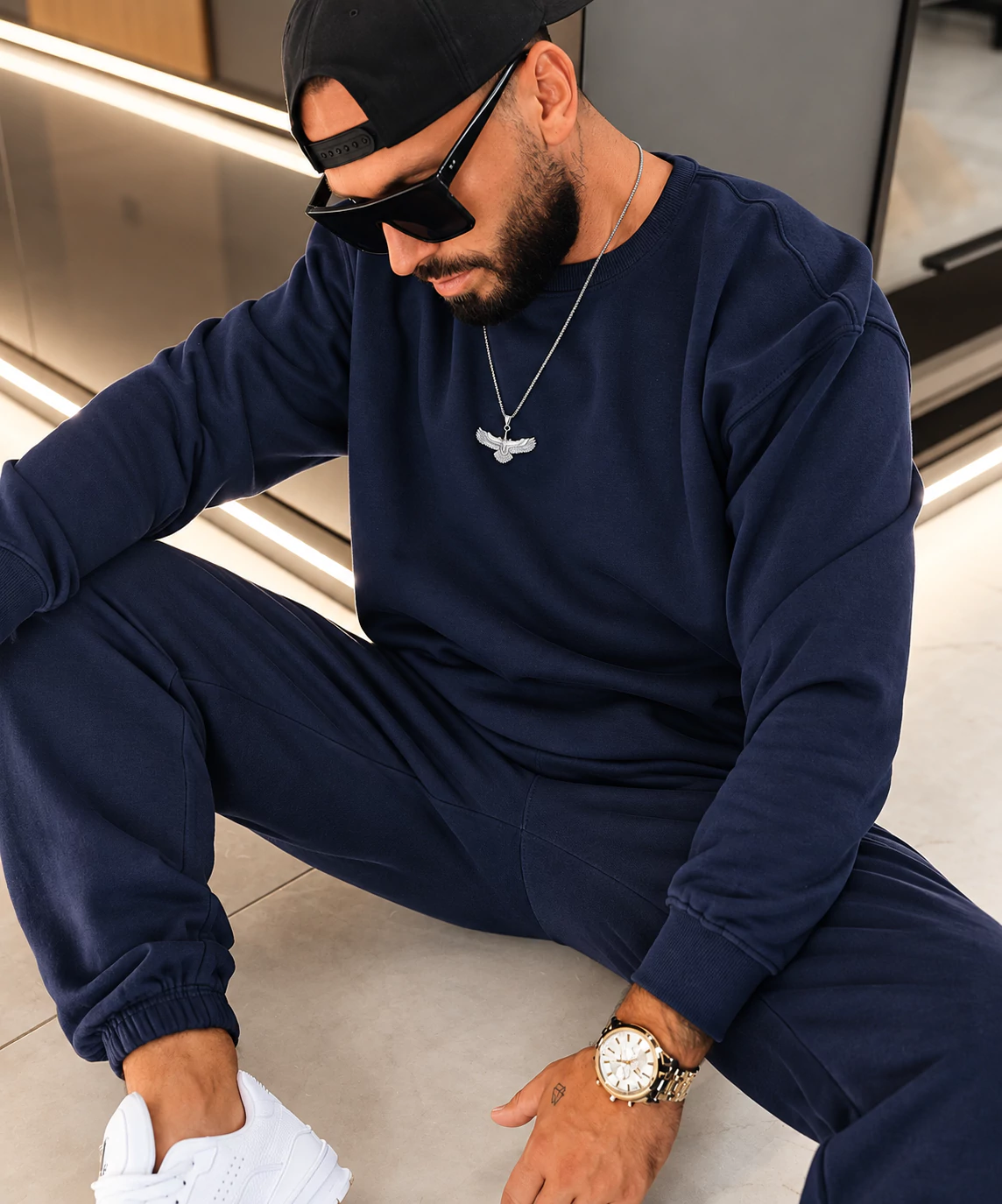 Bluza  męska regular OLAVOGA Men ZAIRI SWEATSHIRT - Granatowy