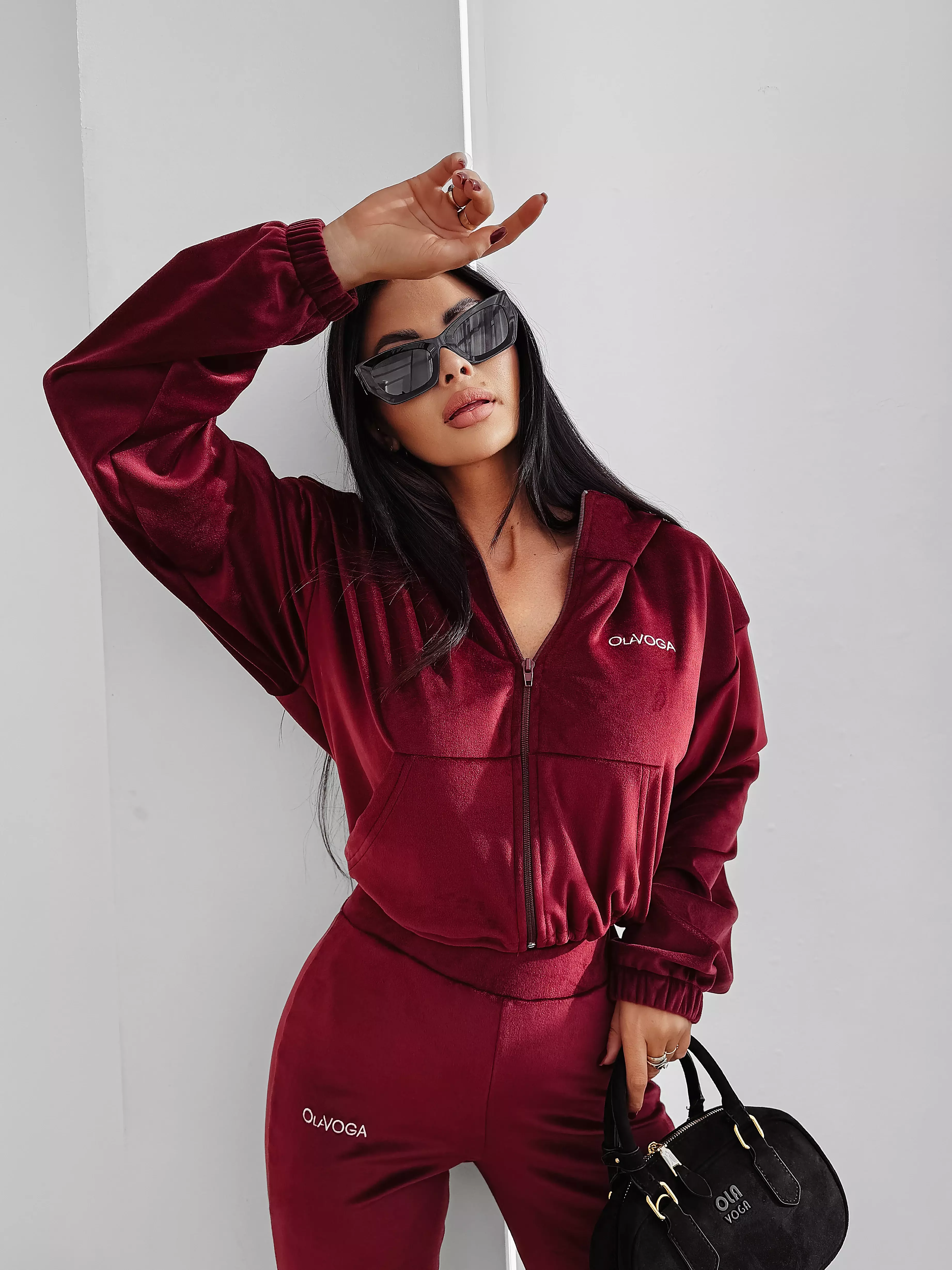 Ladies' casual velour set OLAVOGA VELVET WOOD - Maroon