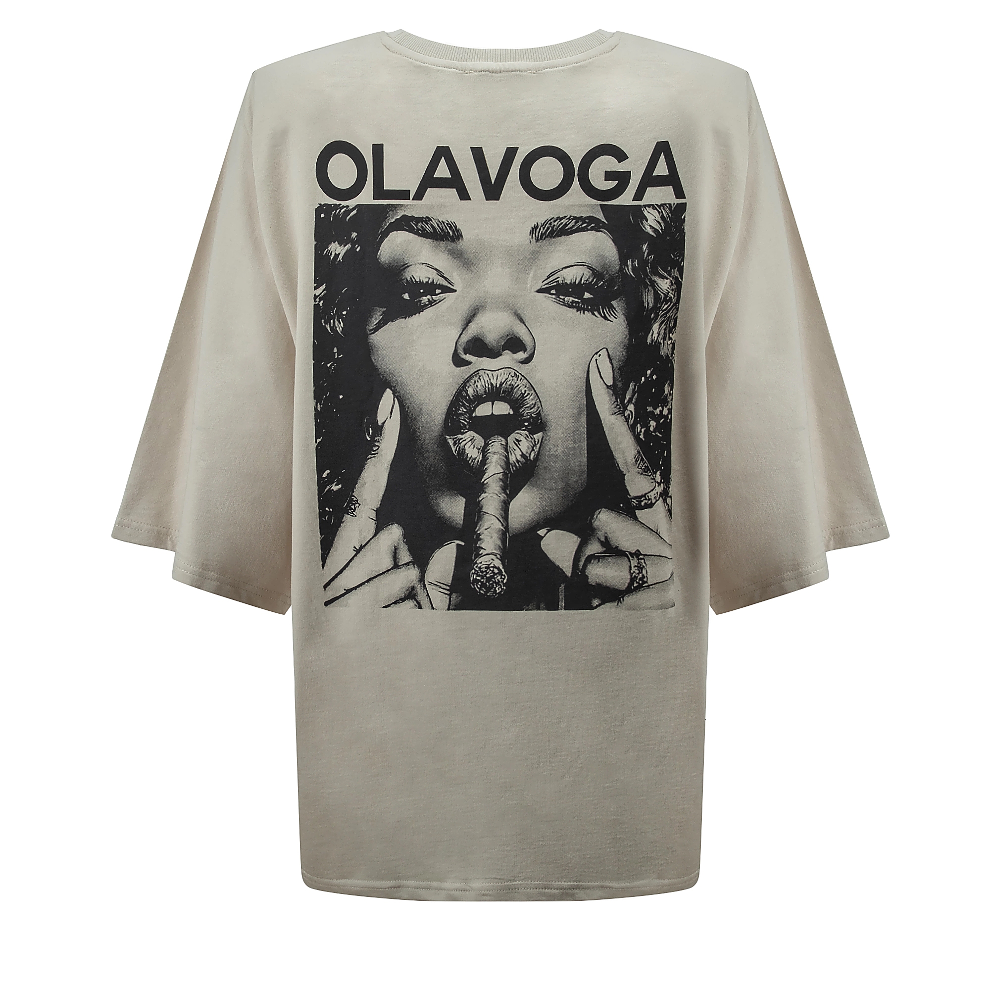 OLAVOGA FIOAGE Übergrößen-T-Shirt mit Schulterpolstern - Beige