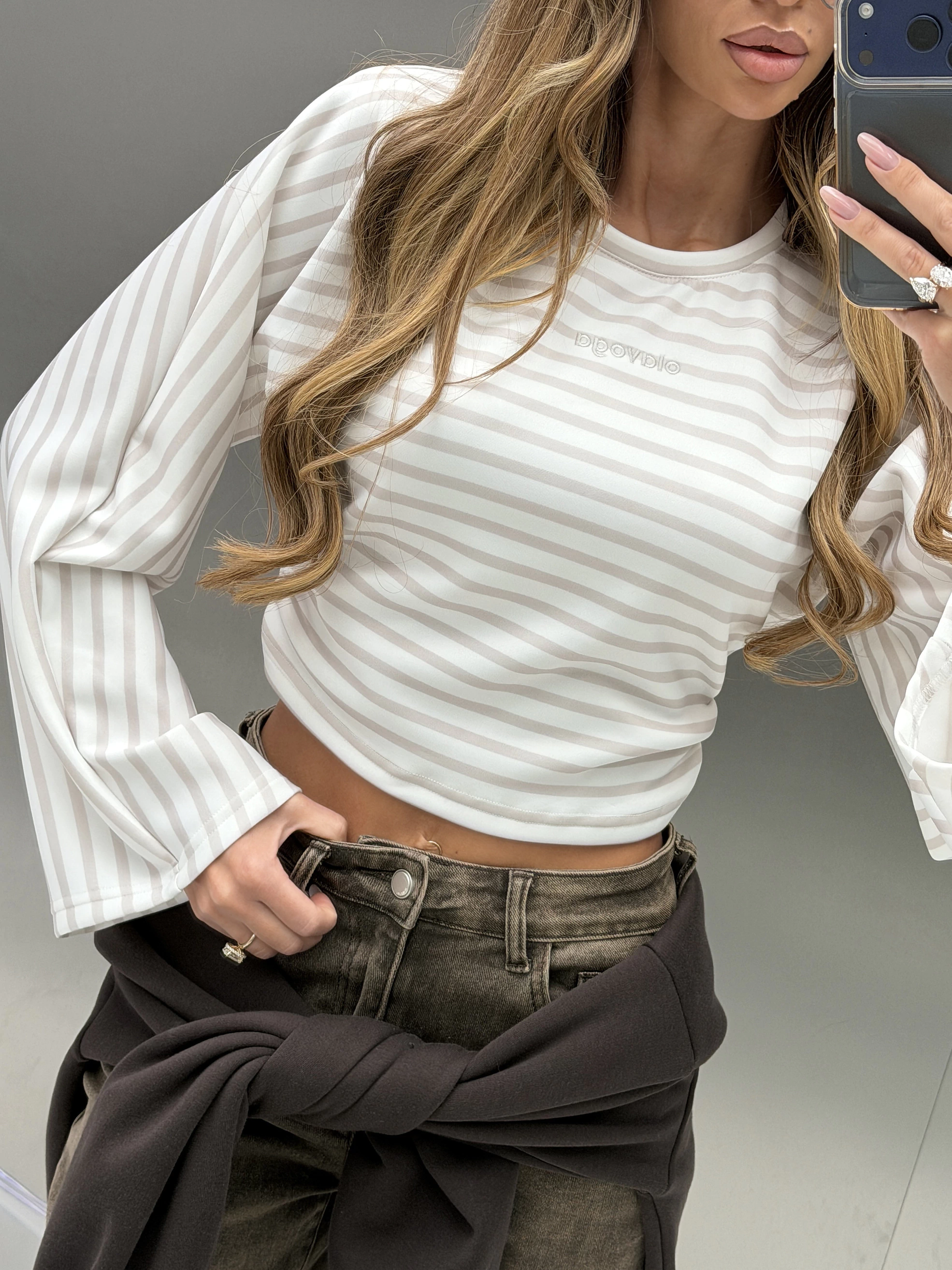 OLAVOGA FLOAT Damenbluse mit Streifen – Écru + Beige