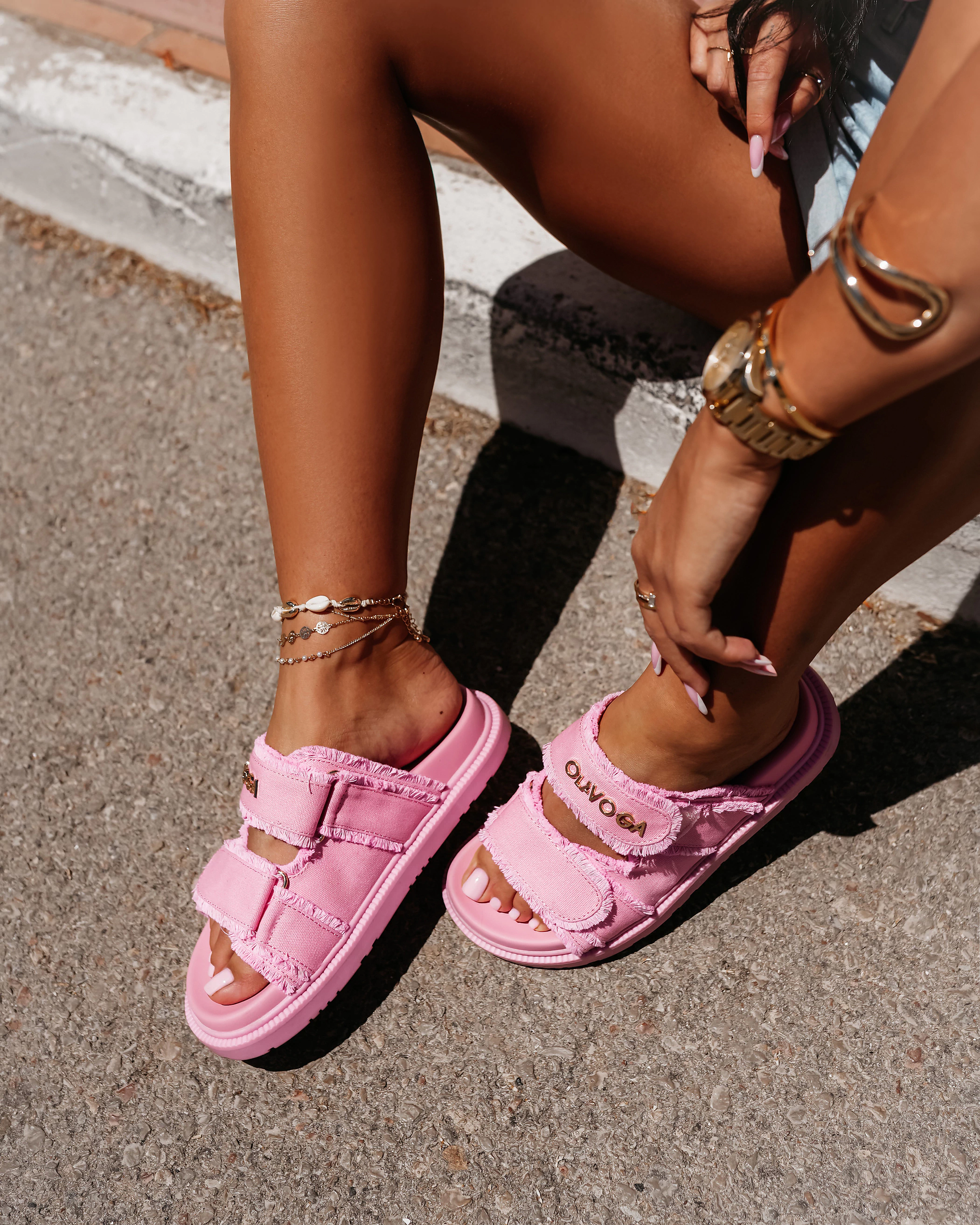 Women's Velcro flip-flops OLAVOGA BERLIOZ - Light pink