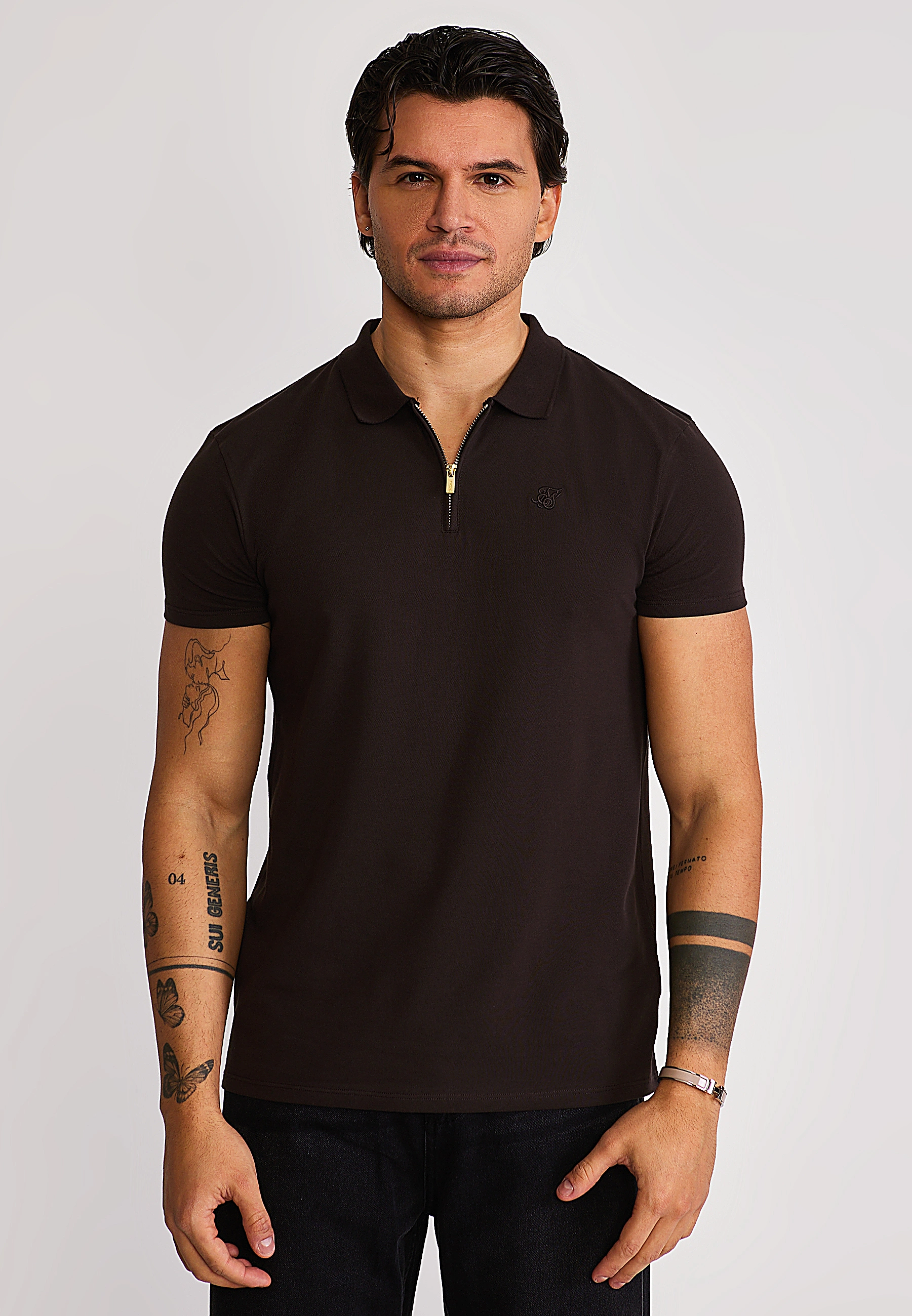Herren SIKSILK ZIP POLO T-shirt 29273 - Braun