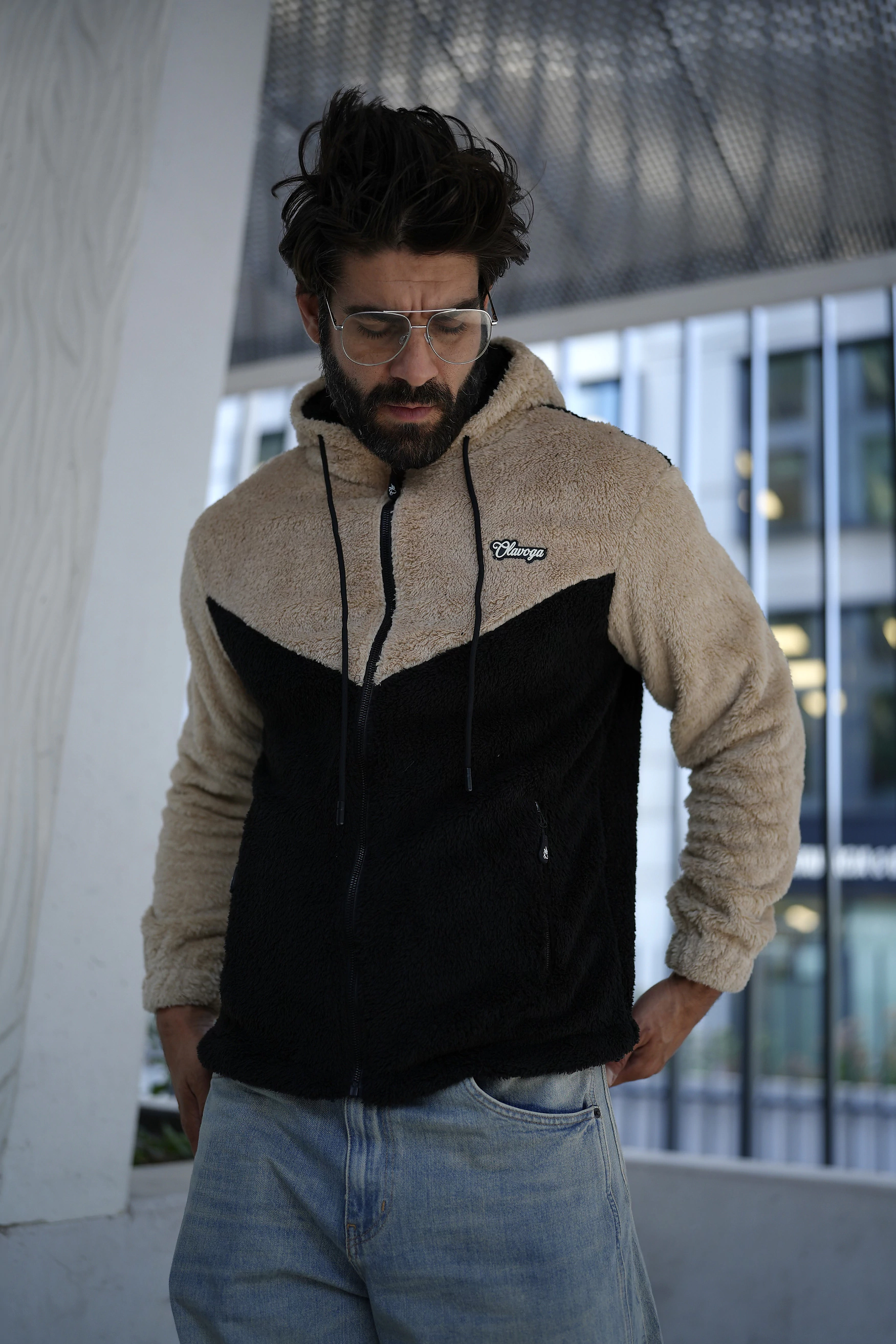Bluza męska sherpa OLAVOGA RUKAST - Czarny i Beż