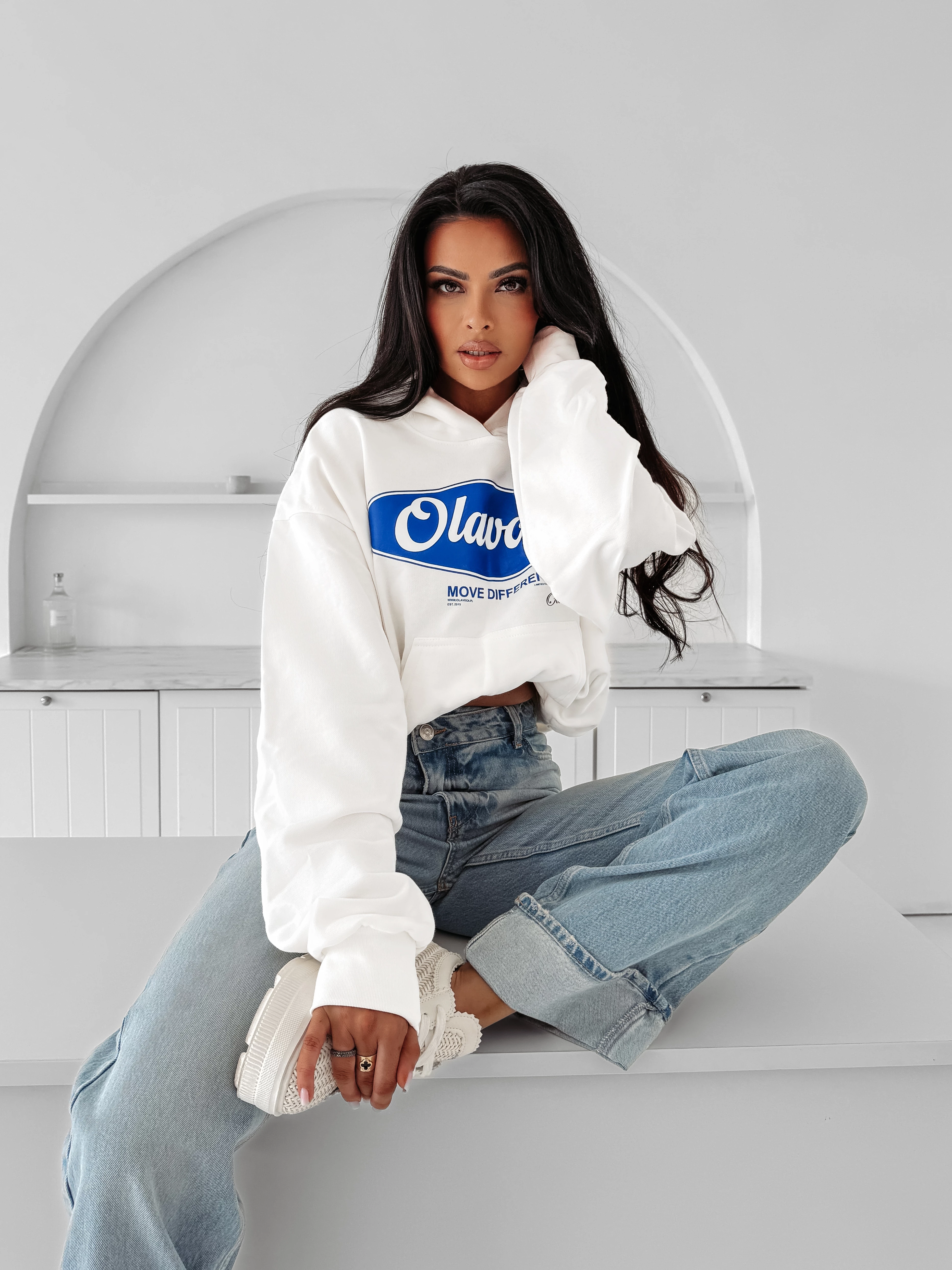 Bluza damska z kapturem OLAVOGA AUTUMN MUSE - Écru