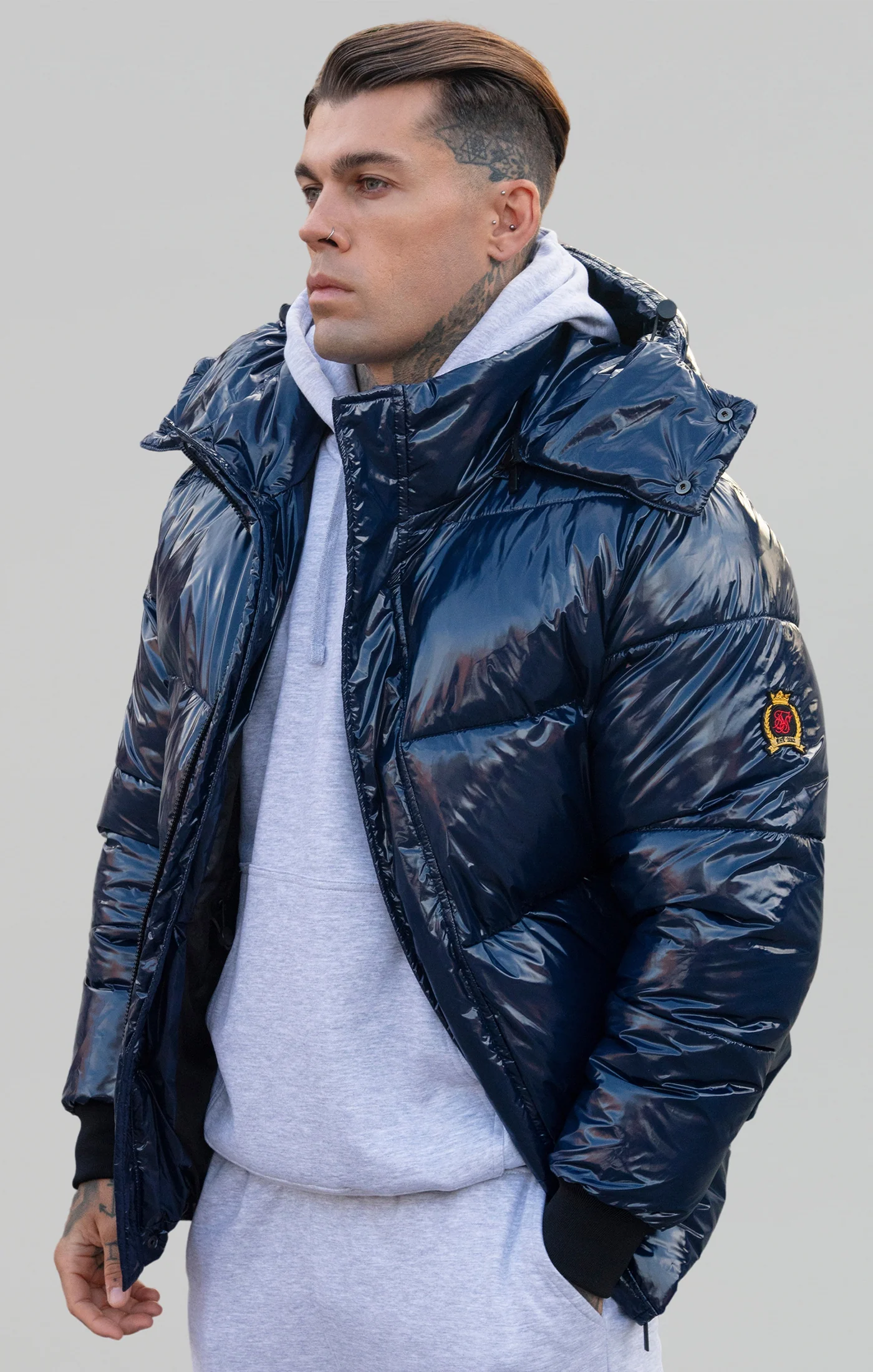 SikSilk shiny down jacket 26730 Navy blue L OLAVOGA Official Partner Shop Pasuri