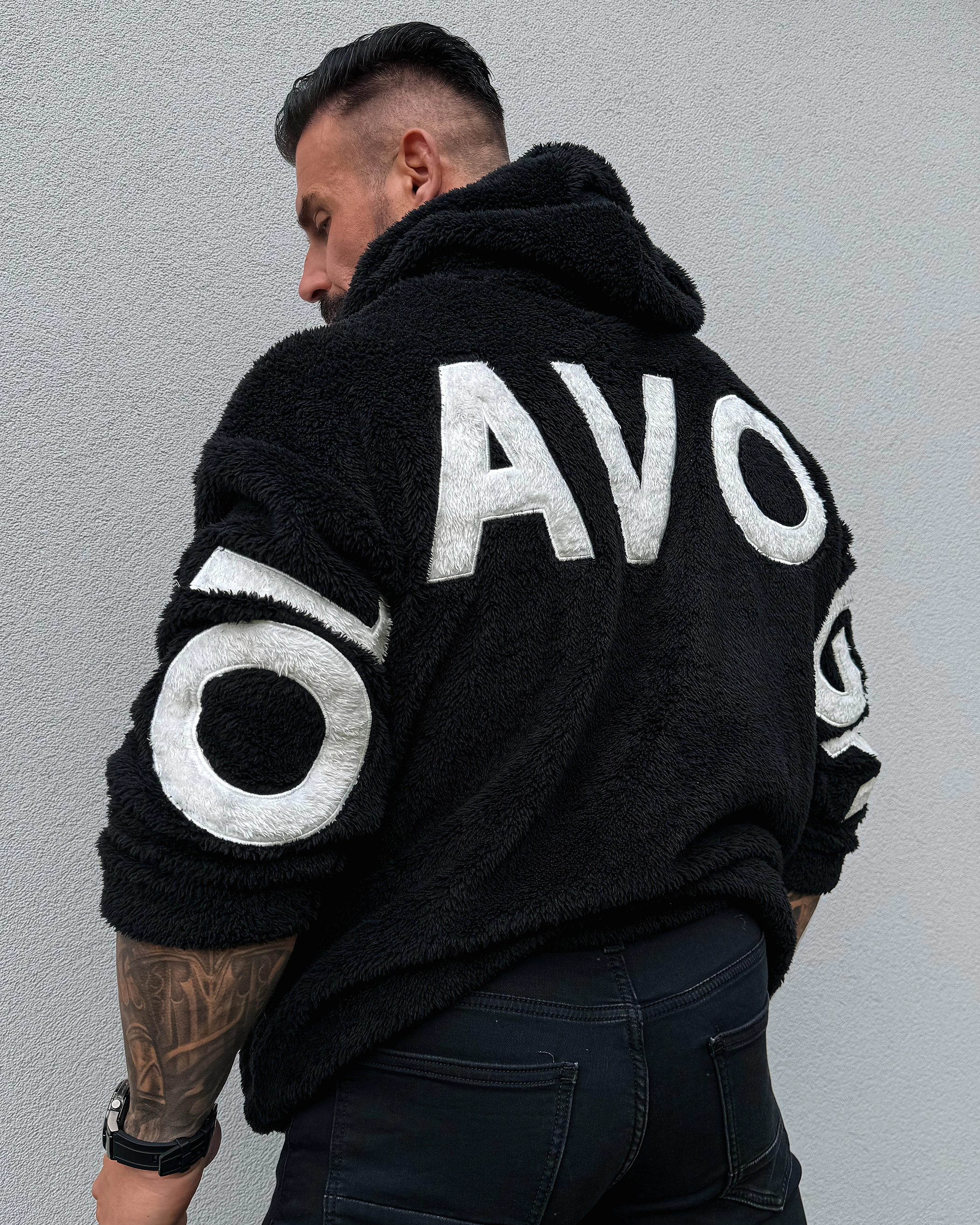 OLAVOGA Men FIDO MEN Herren-Kapuzenpullover aus Sherpa – Schwarz