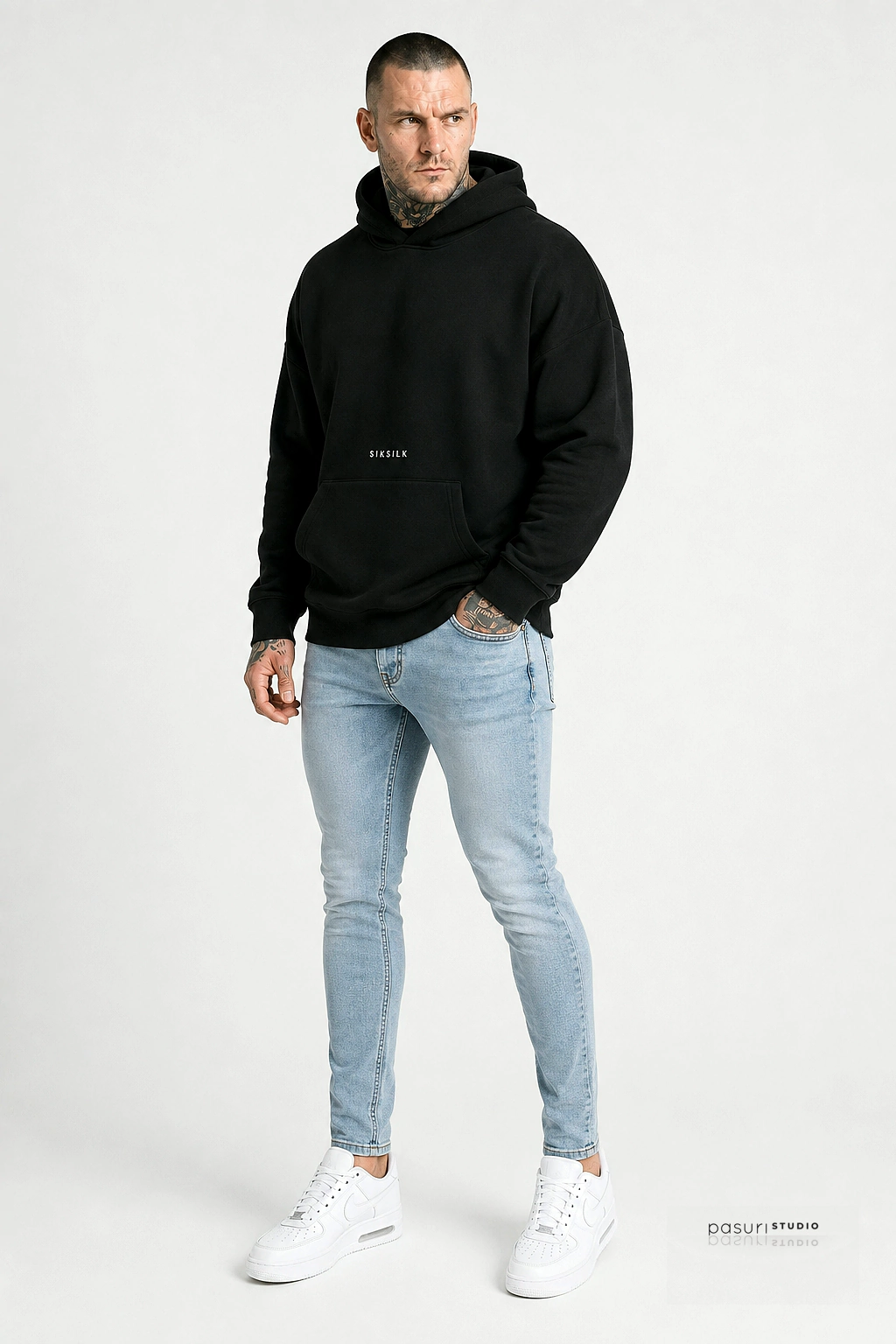 SIKSILK pánska mikina s klokankou 28768 - Black