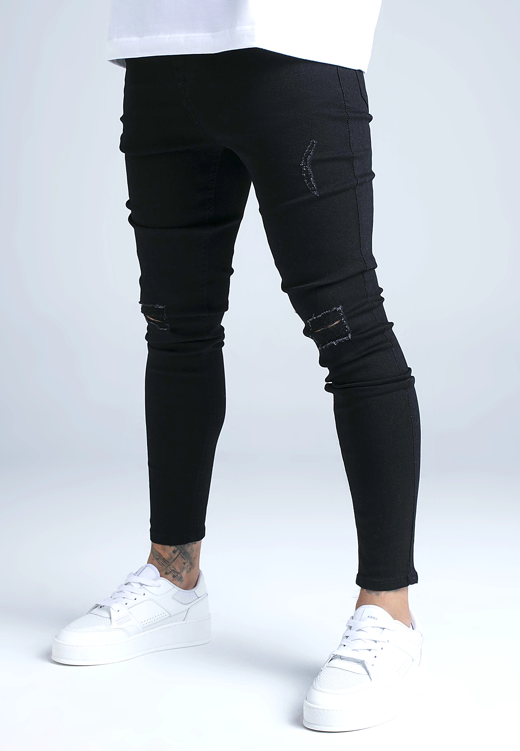 Spodnie jeansowe przecierane SIKSILK SKINNY FIT 28640 - Czarny