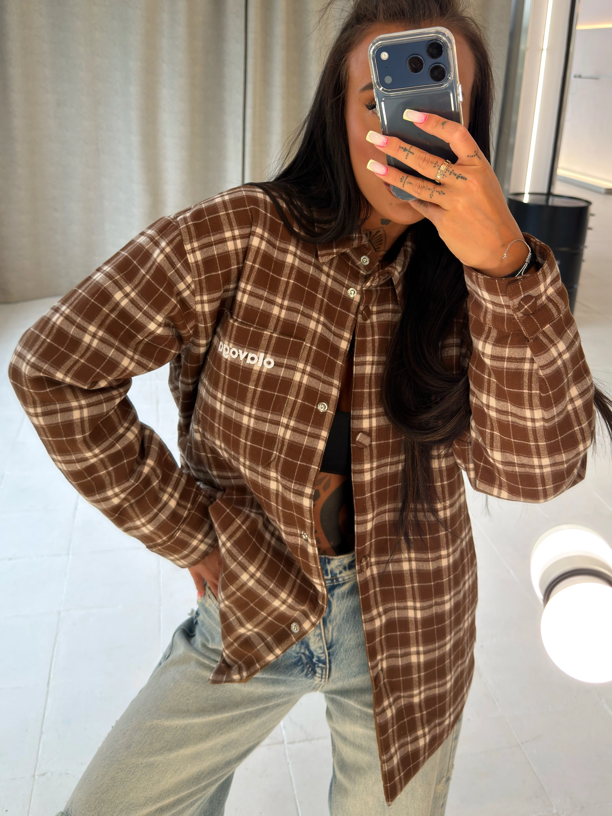 OLAVOGA FIOLIE Oversize-Damenjacke – Braun + Beige
