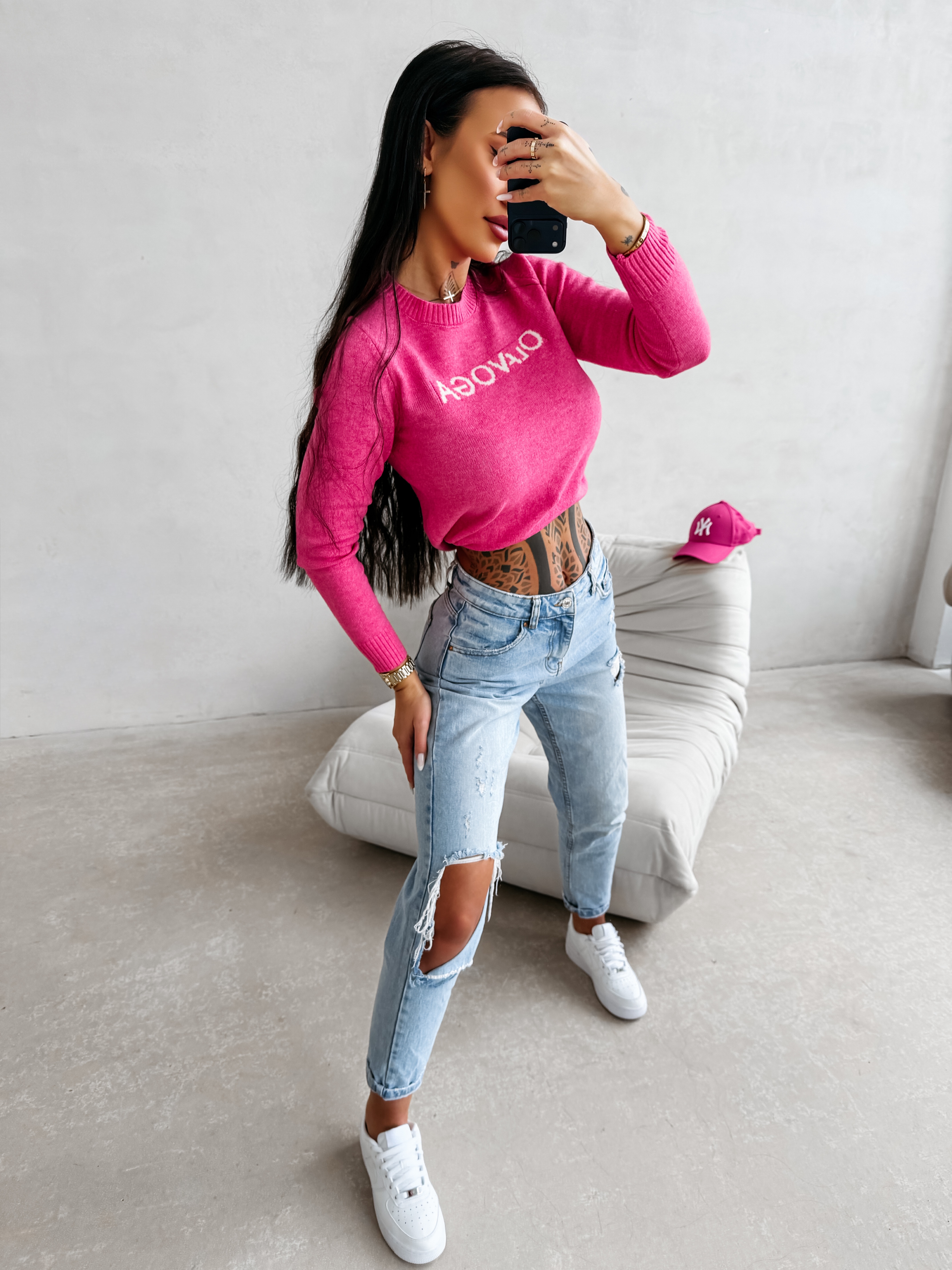 Sweter damski casual OLAVOGA ZAIO - Amarant