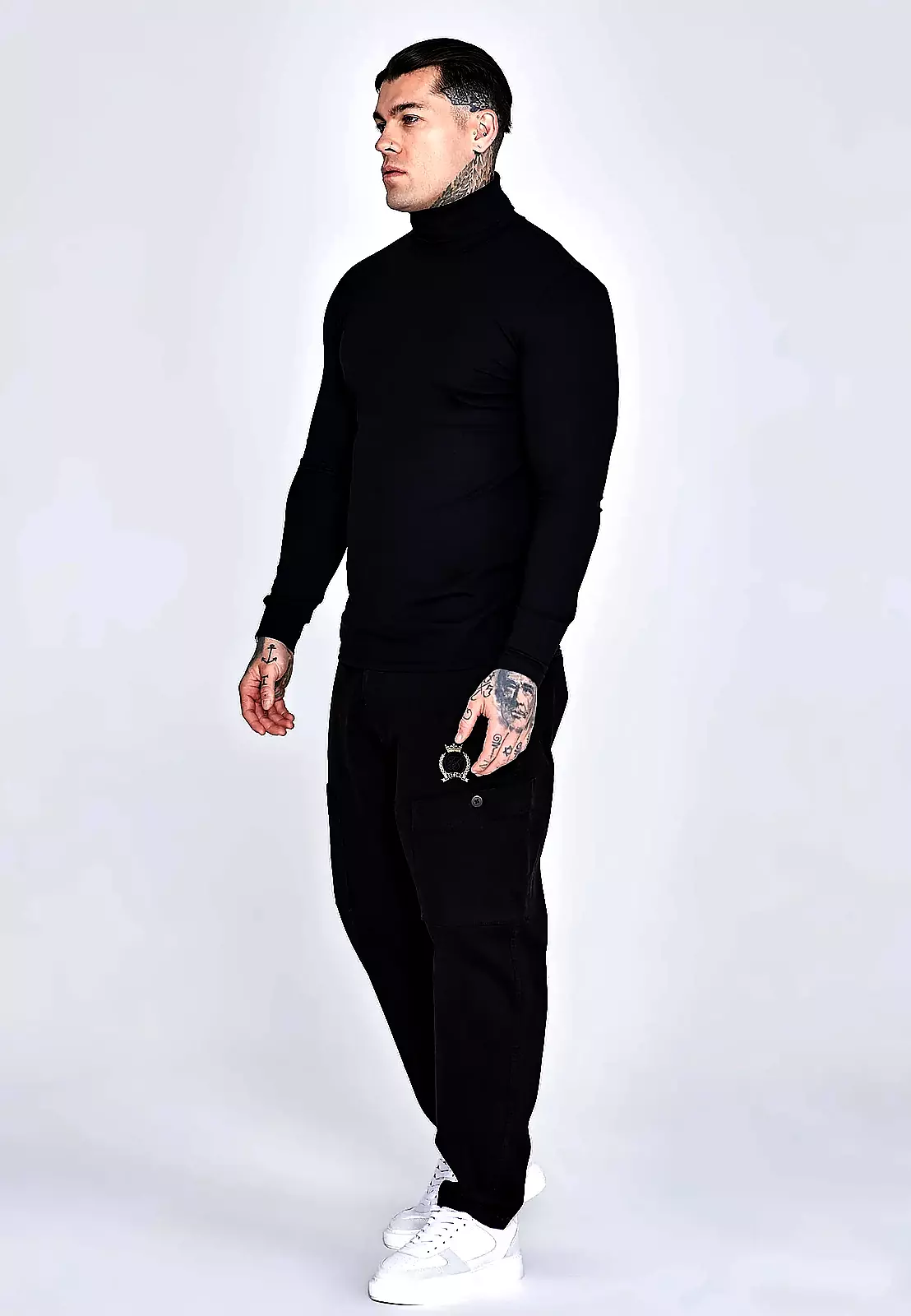 Pánský golf SIKSILK ROLL NECK TOP 28983 - Black