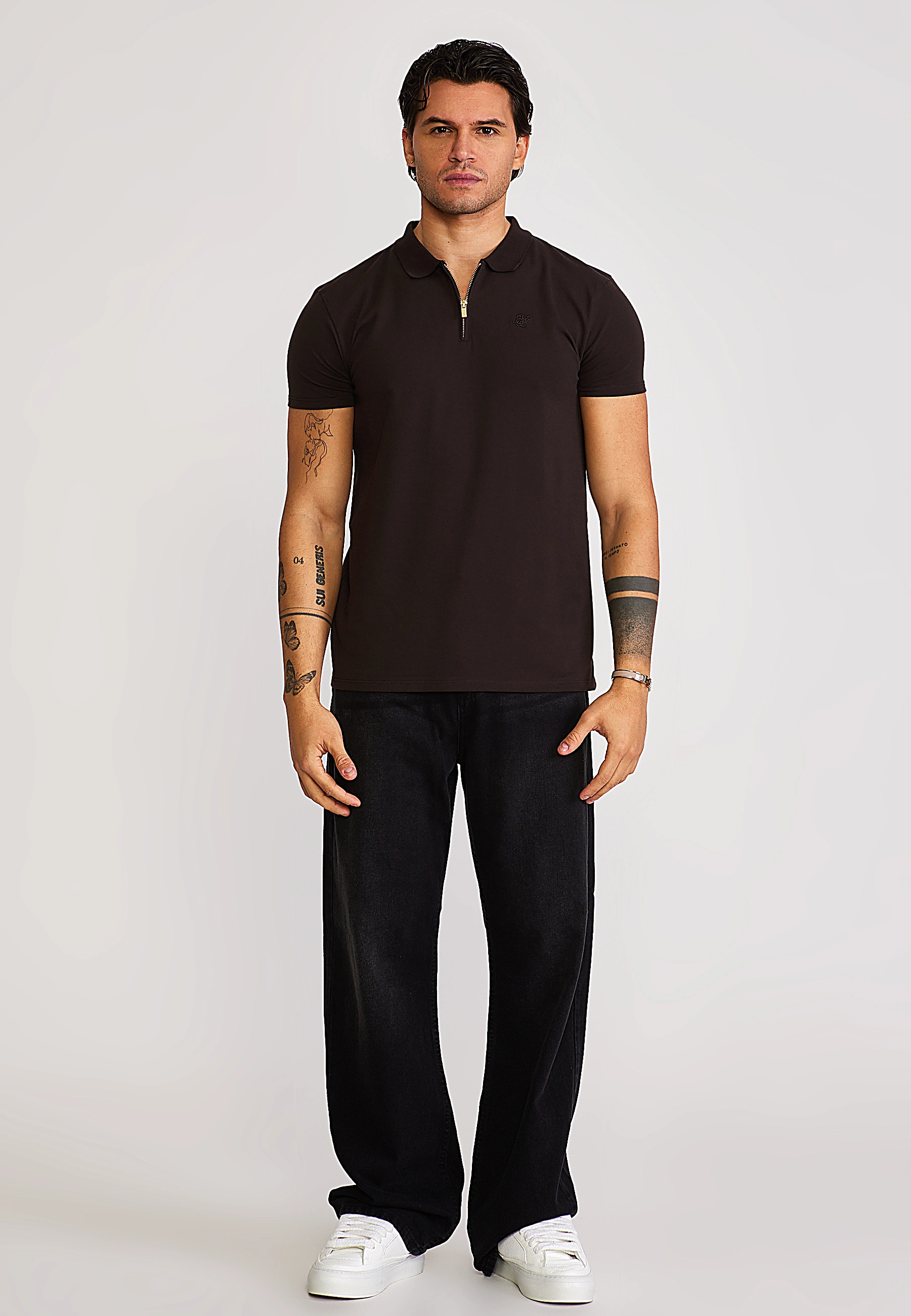 Herren SIKSILK ZIP POLO T-shirt 29273 - Braun