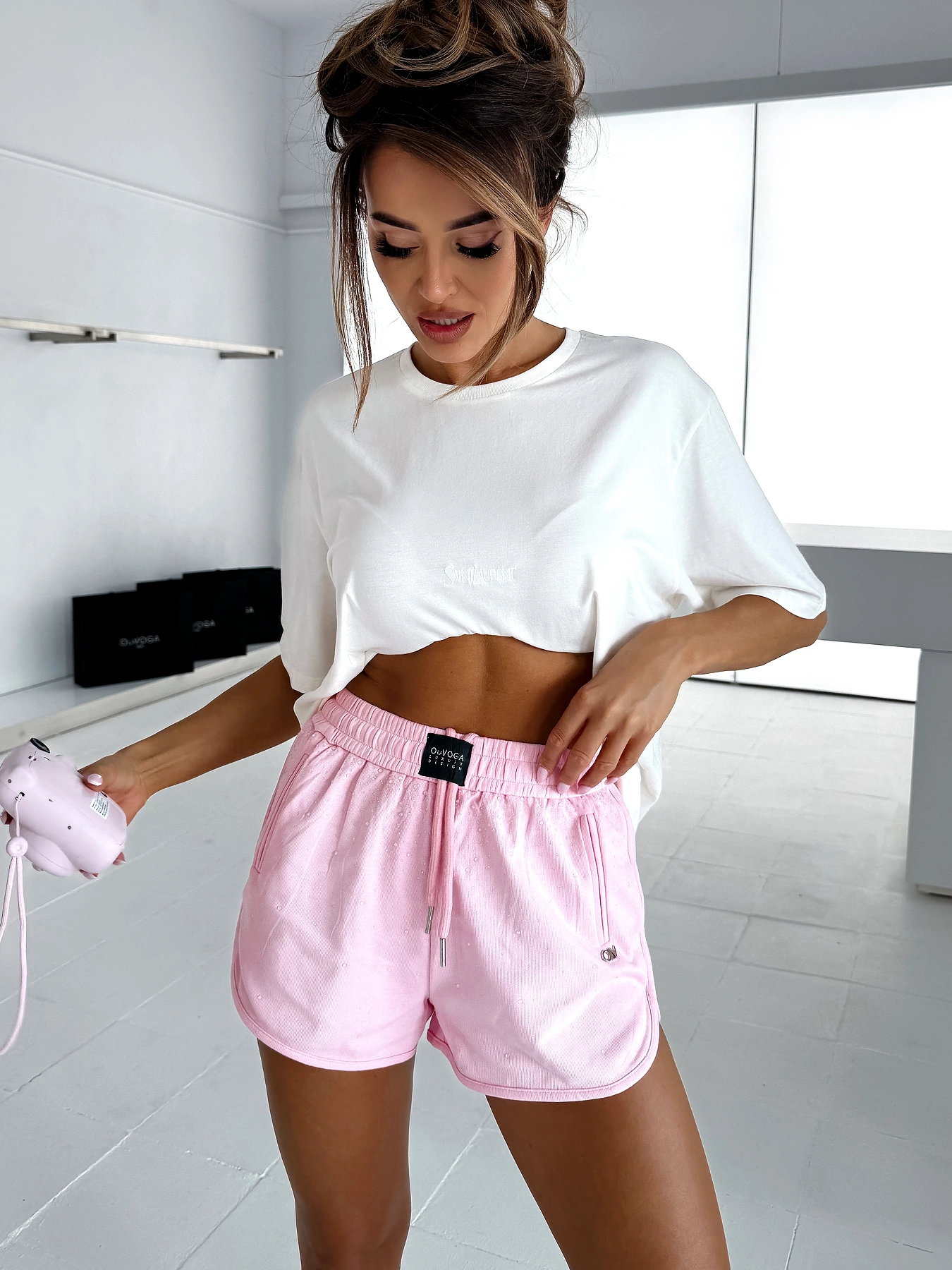 Women's shorts with crystals OLAVOGA SWIFT - Pink | S | OLAVOGA