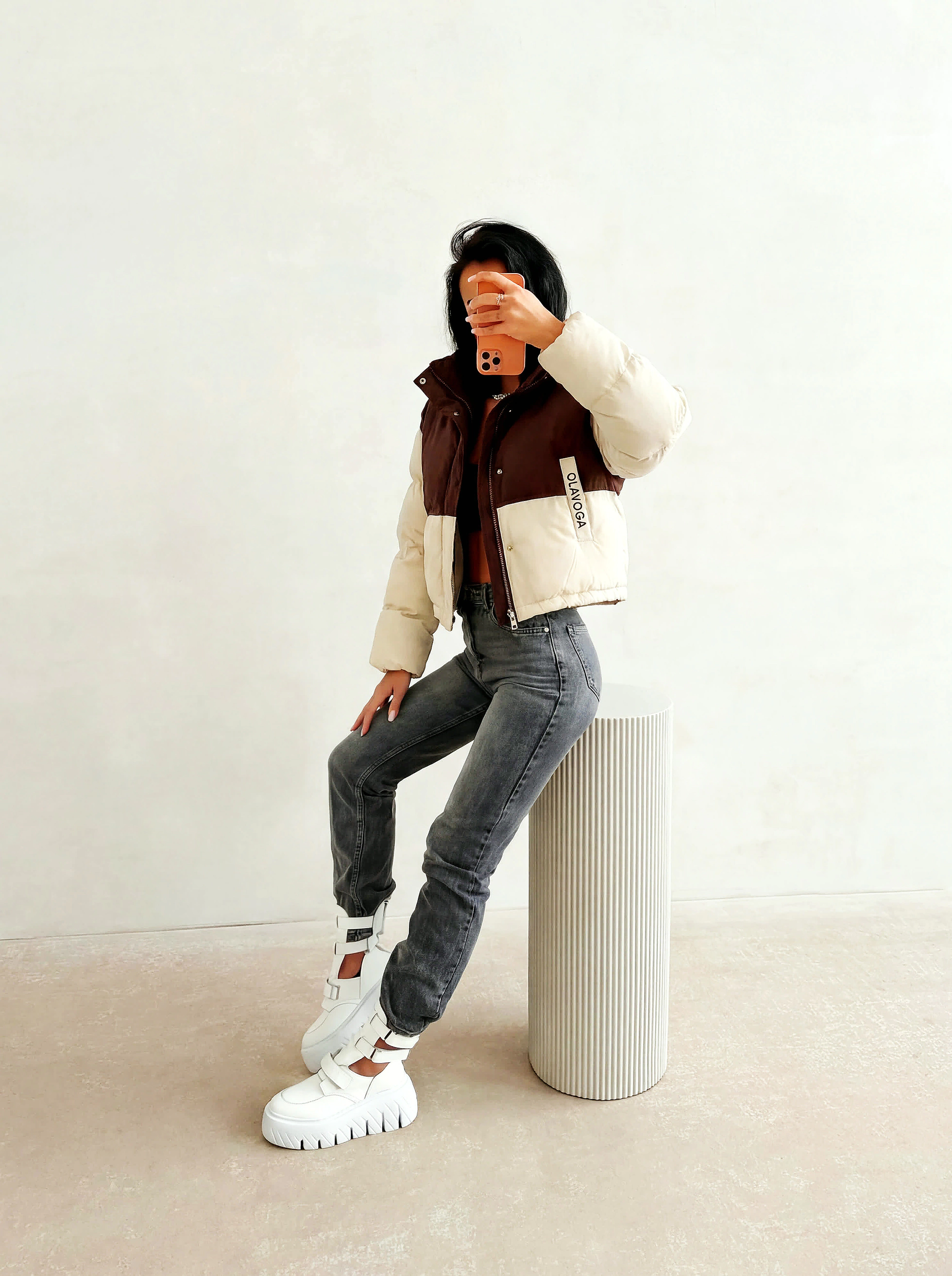 Kurze Steppjacke für Damen OLAVOGA KIAR - Braun