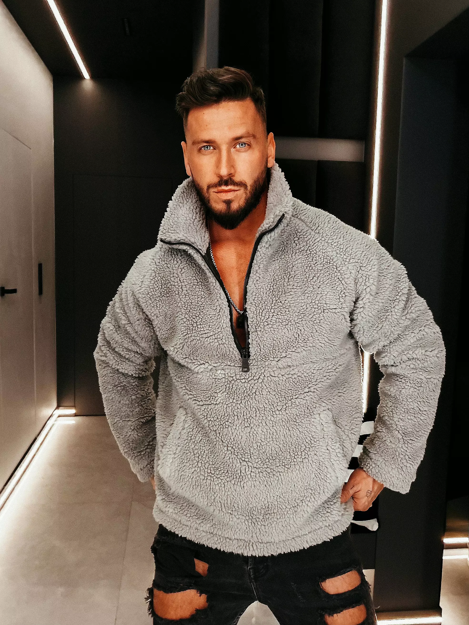 Bluza męska teddy OLAVOGA Men MELLANO - Grafit