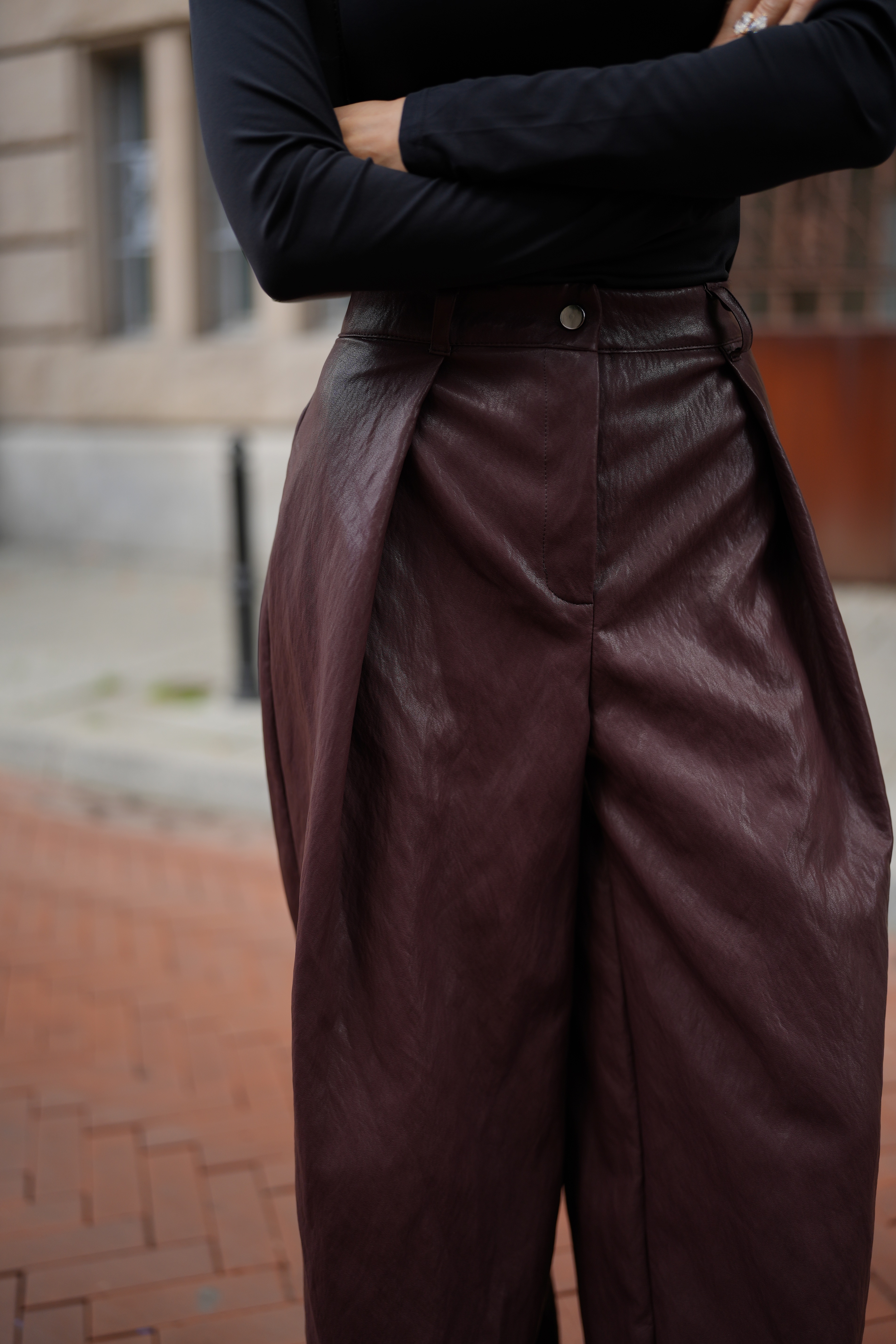 Damen-Kunstlederhose OLAVOGA STEP - Bordeaux