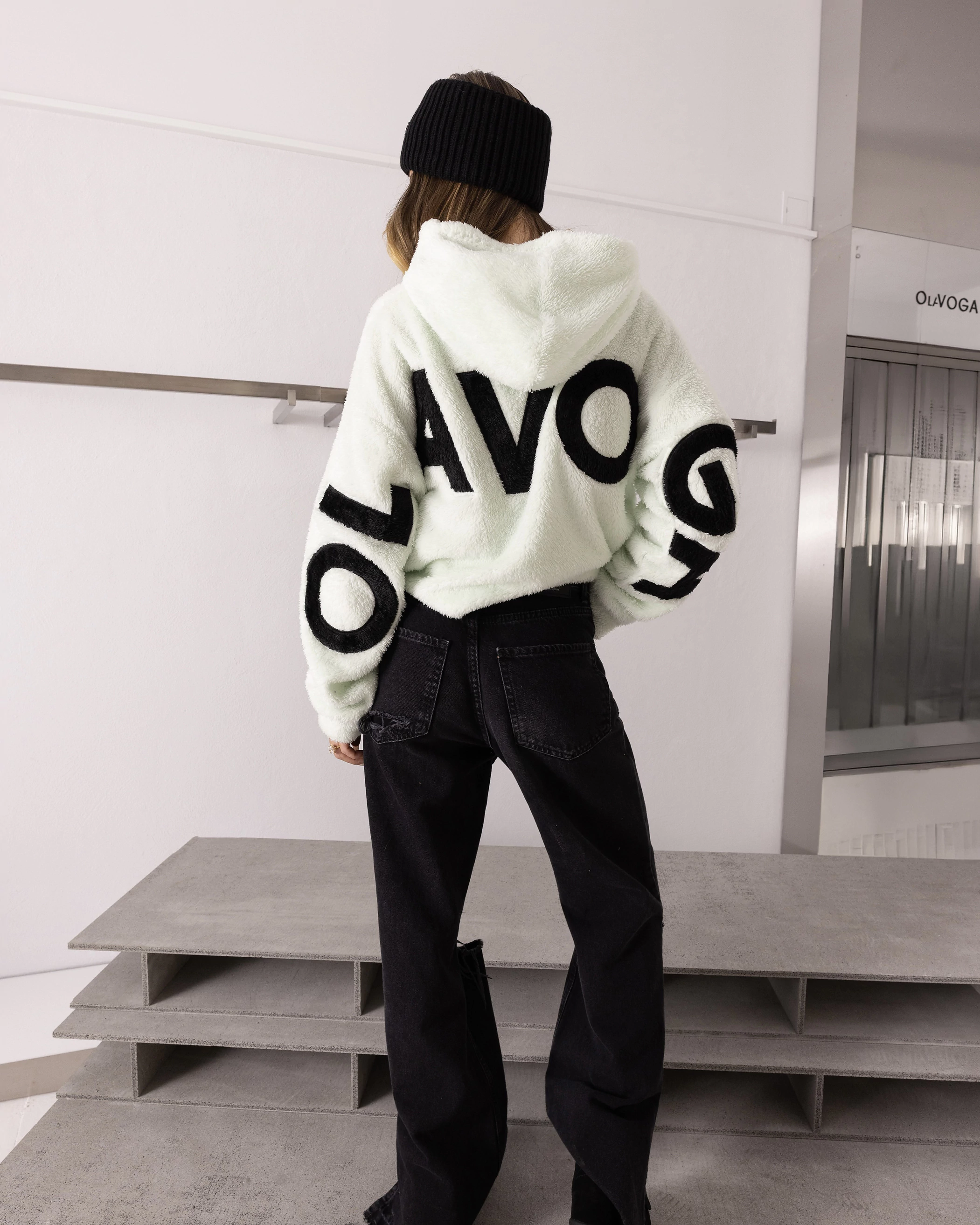 OLAVOGA FIDO Damen-Kapuzenpullover aus Sherpa – Minzgrün