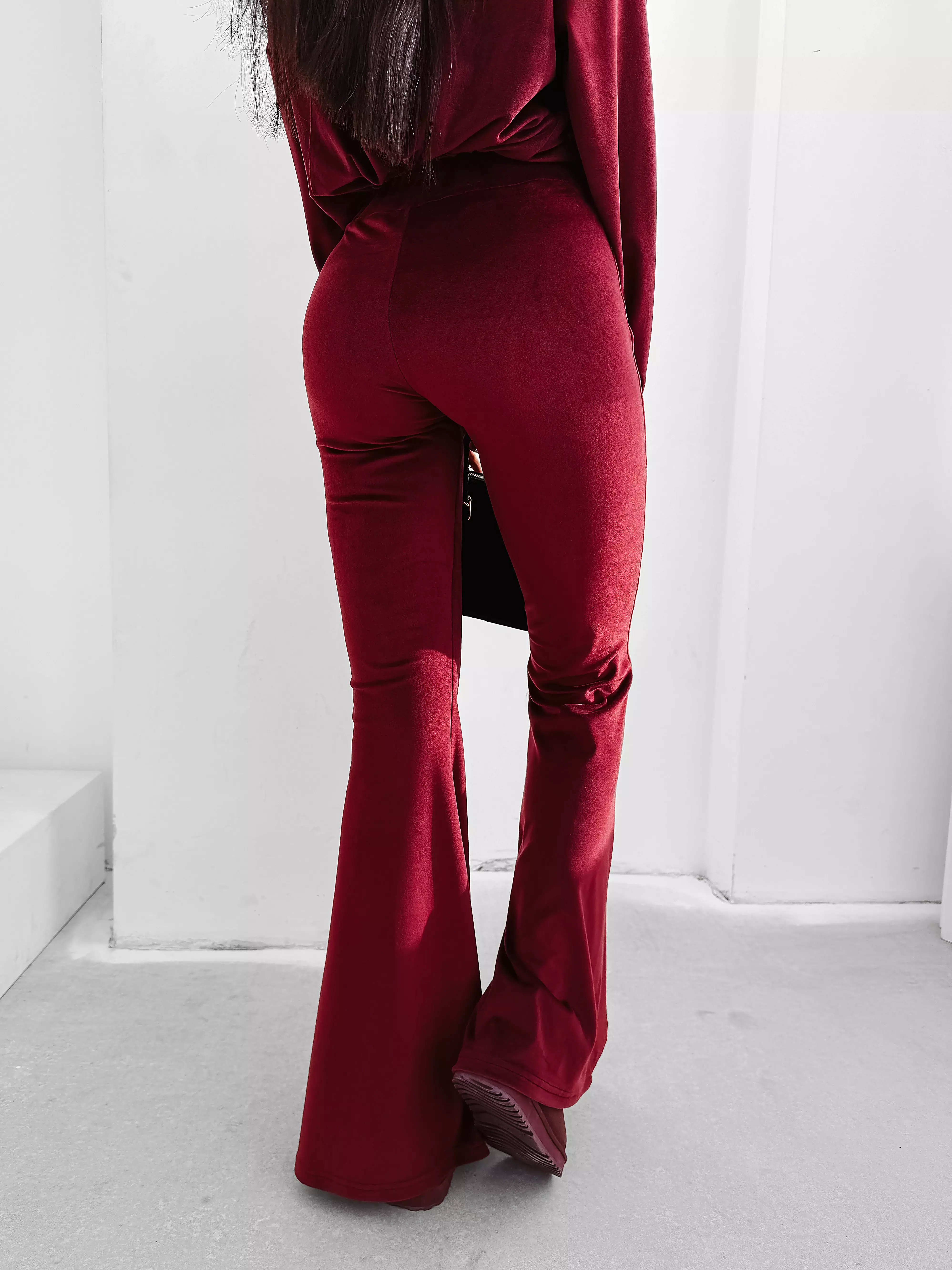 Ladies' casual velour set OLAVOGA VELVET WOOD - Maroon