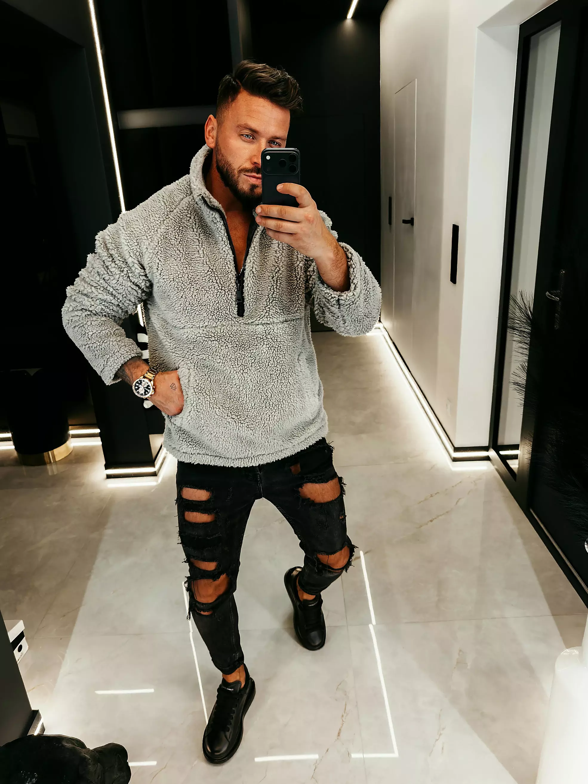 Bluza męska teddy OLAVOGA Men MELLANO - Grafit
