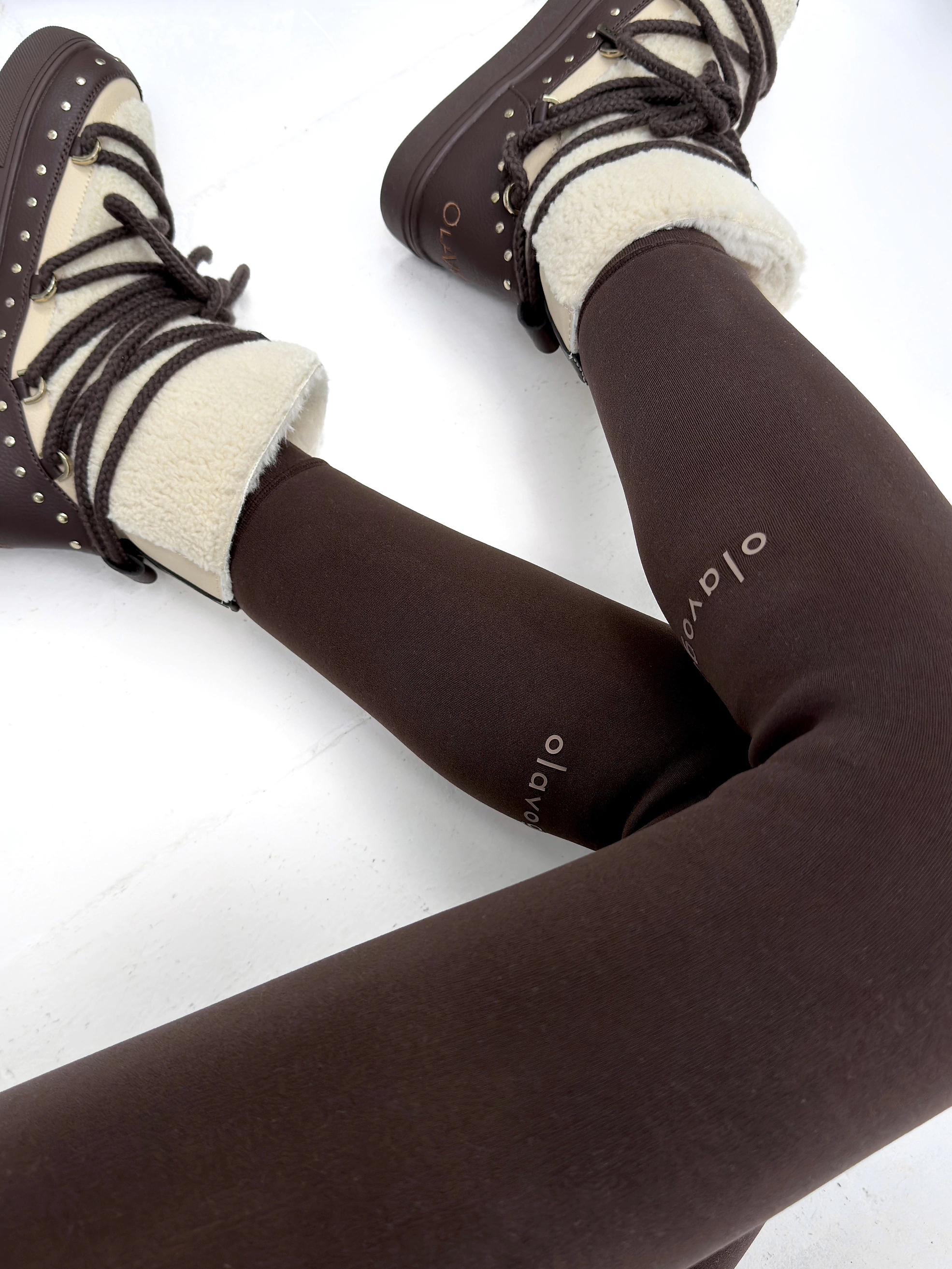 Legginsy damskie ocieplane OLAVOGA NEBULA - Ciemny brąz