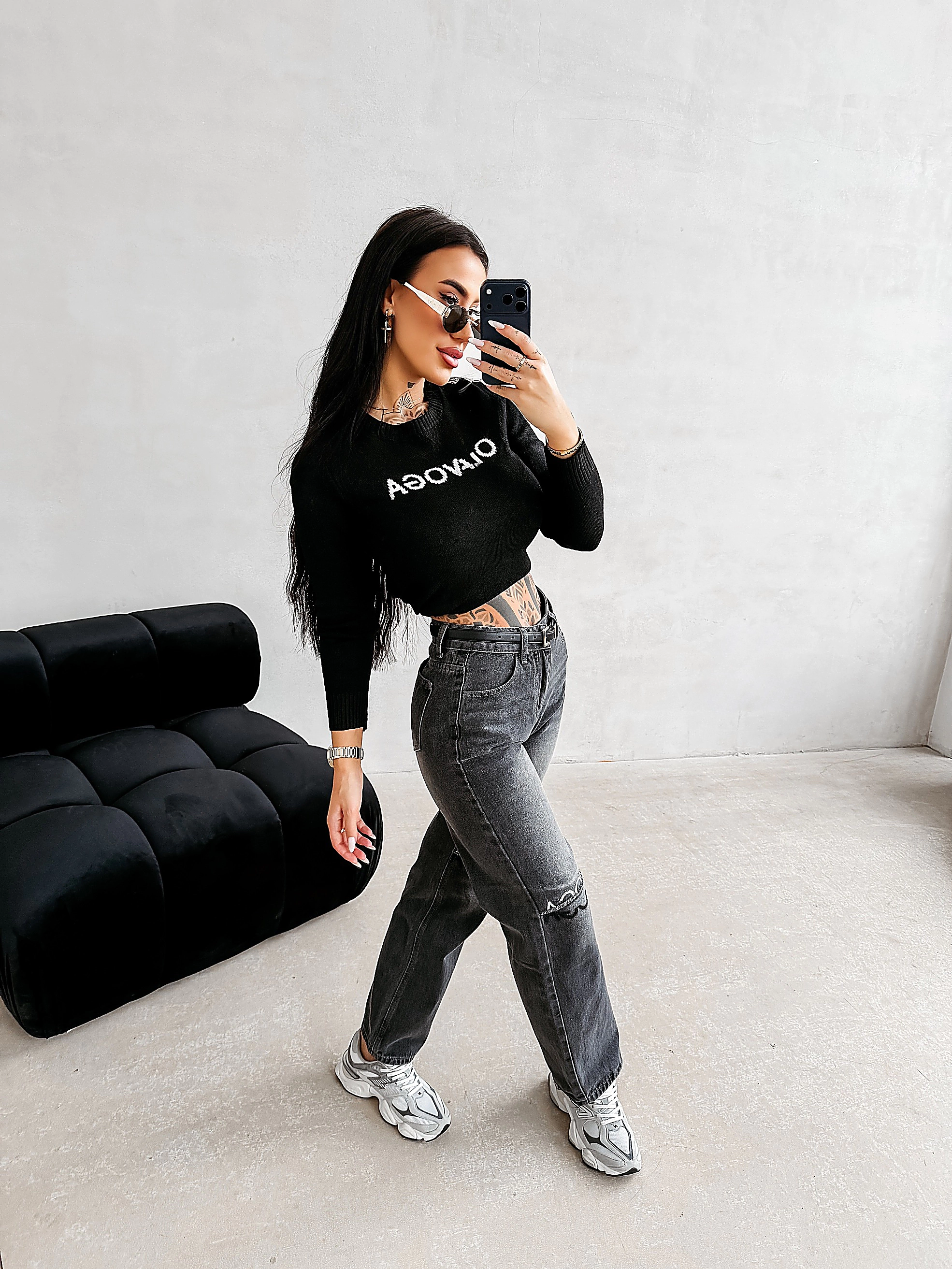 Sweter damski casual OLAVOGA ZAIO - Czarny