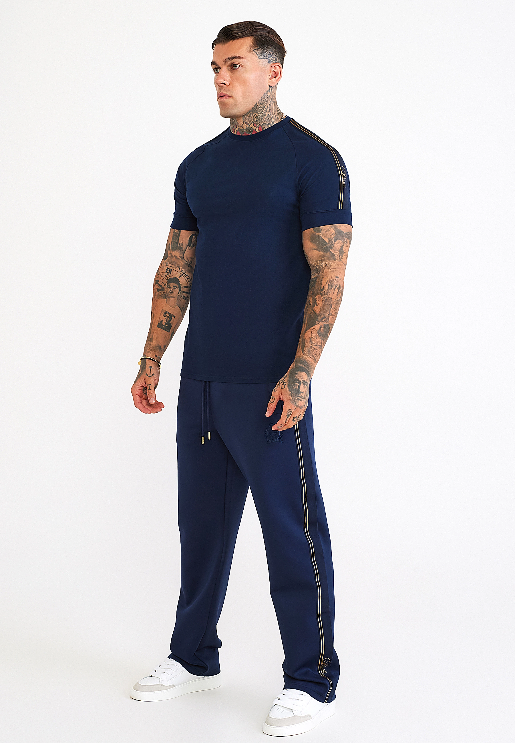 T-shirt męski z taśmą SIKSILK TECH 29621 - Granat