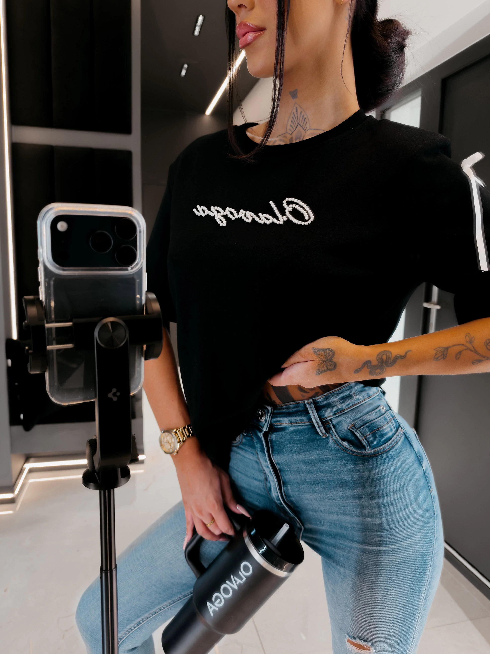 OLAVOGA AVELYNE Damen-T-Shirt in Übergröße - Schwarz