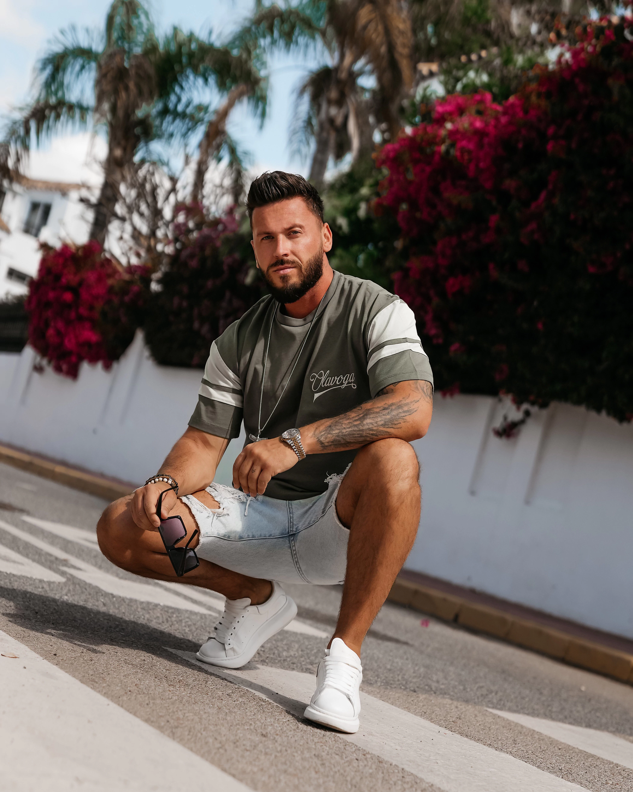 OLAVOGA Pánské tričko VALDORIN oversize - Khaki barva