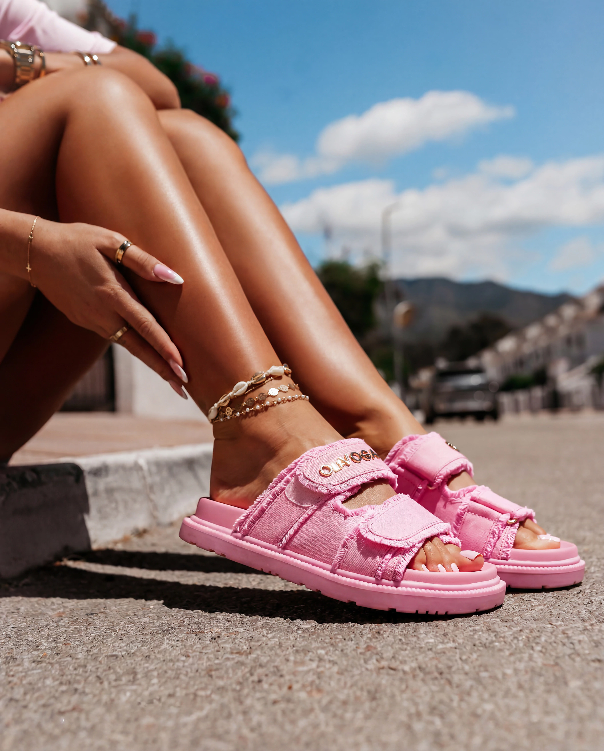 Women's Velcro flip-flops OLAVOGA BERLIOZ - Light pink