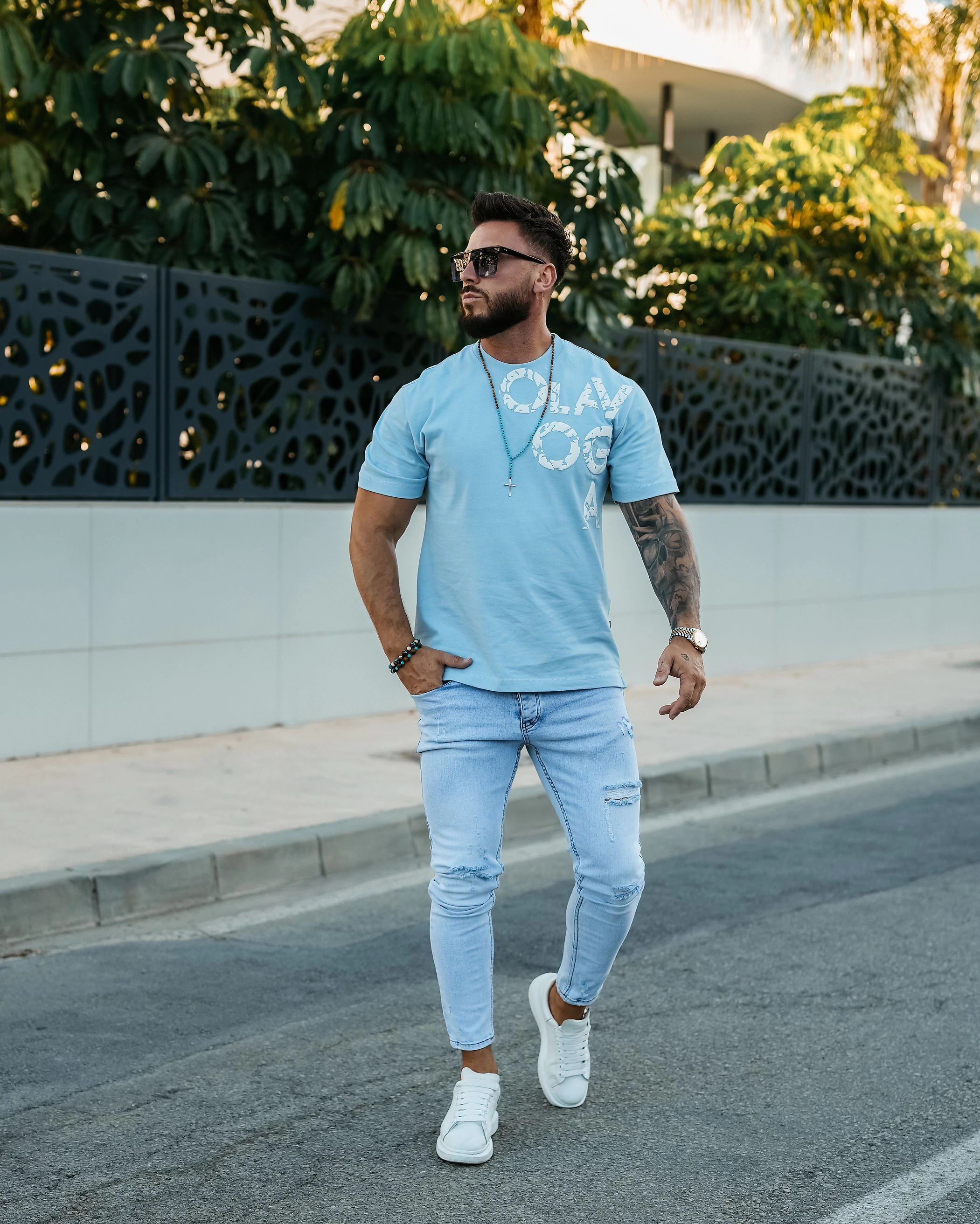 T-shirt męski OLAVOGA Men MALOR - Błękitny