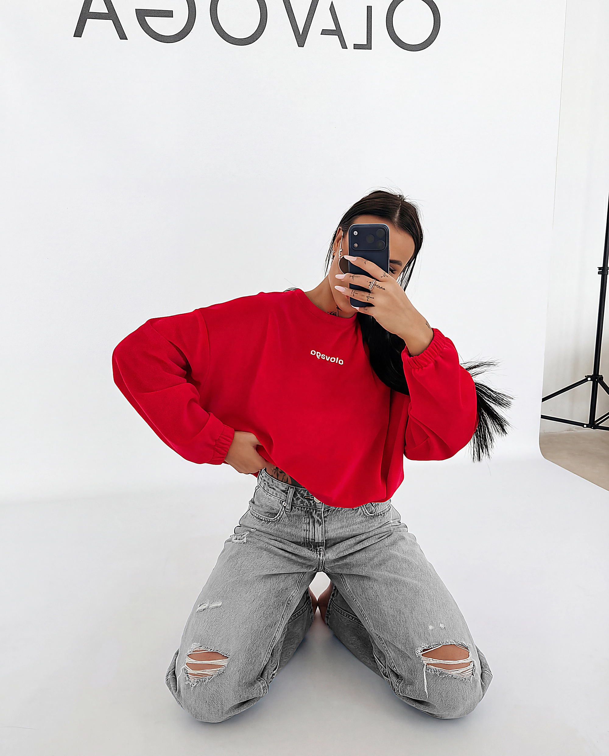 Ladies' velour sweatshirt OLAVOGA VELVORA - Red