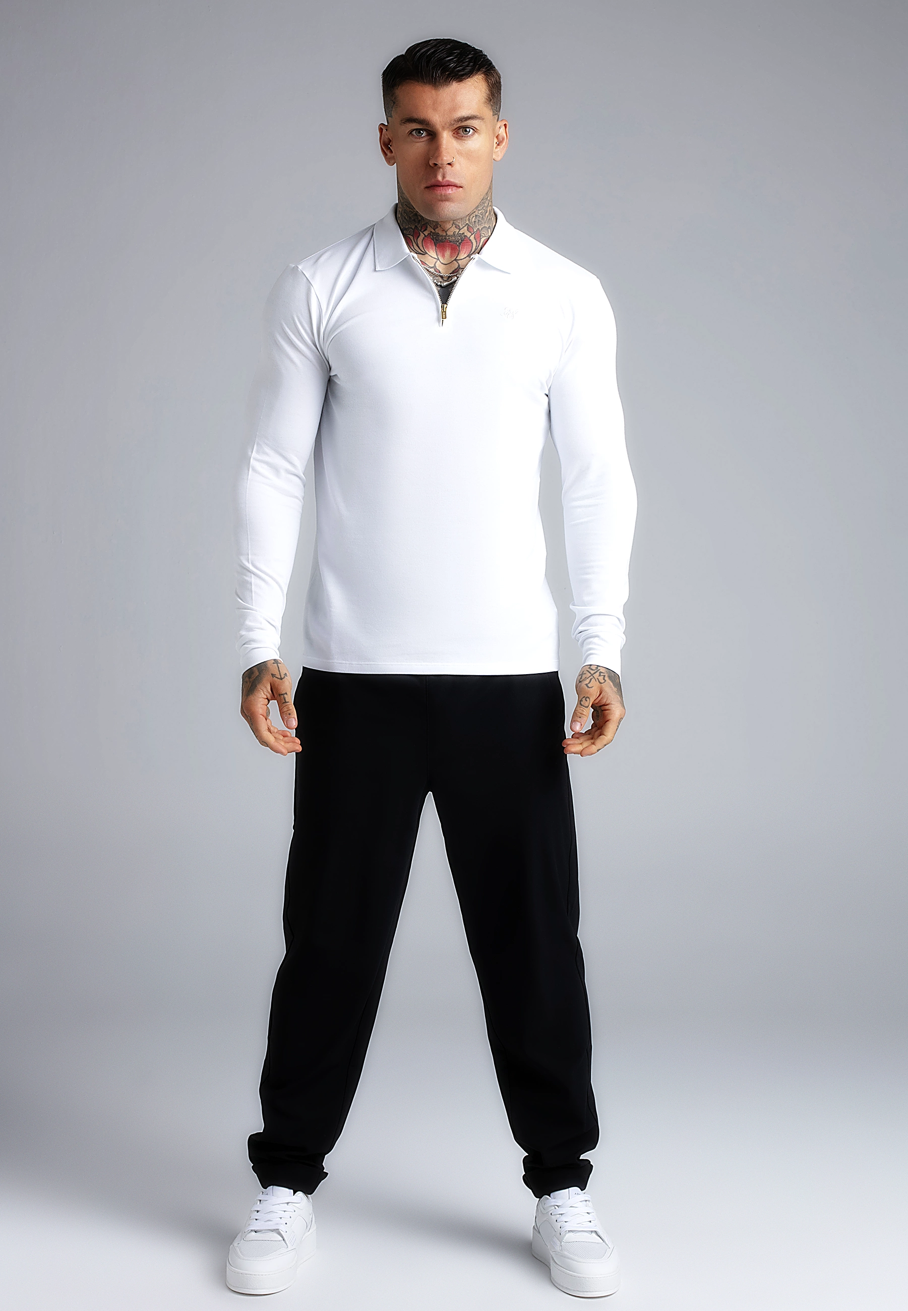 Pánské tričko SIKSILK ZIP POLO s dlouhým rukávem 29278 - White