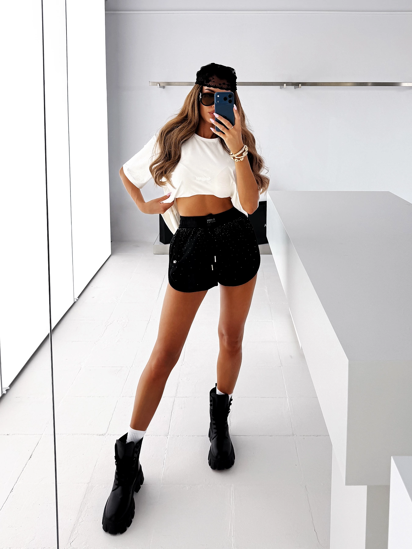 Women's shorts with crystals OLAVOGA SWIFT - Black