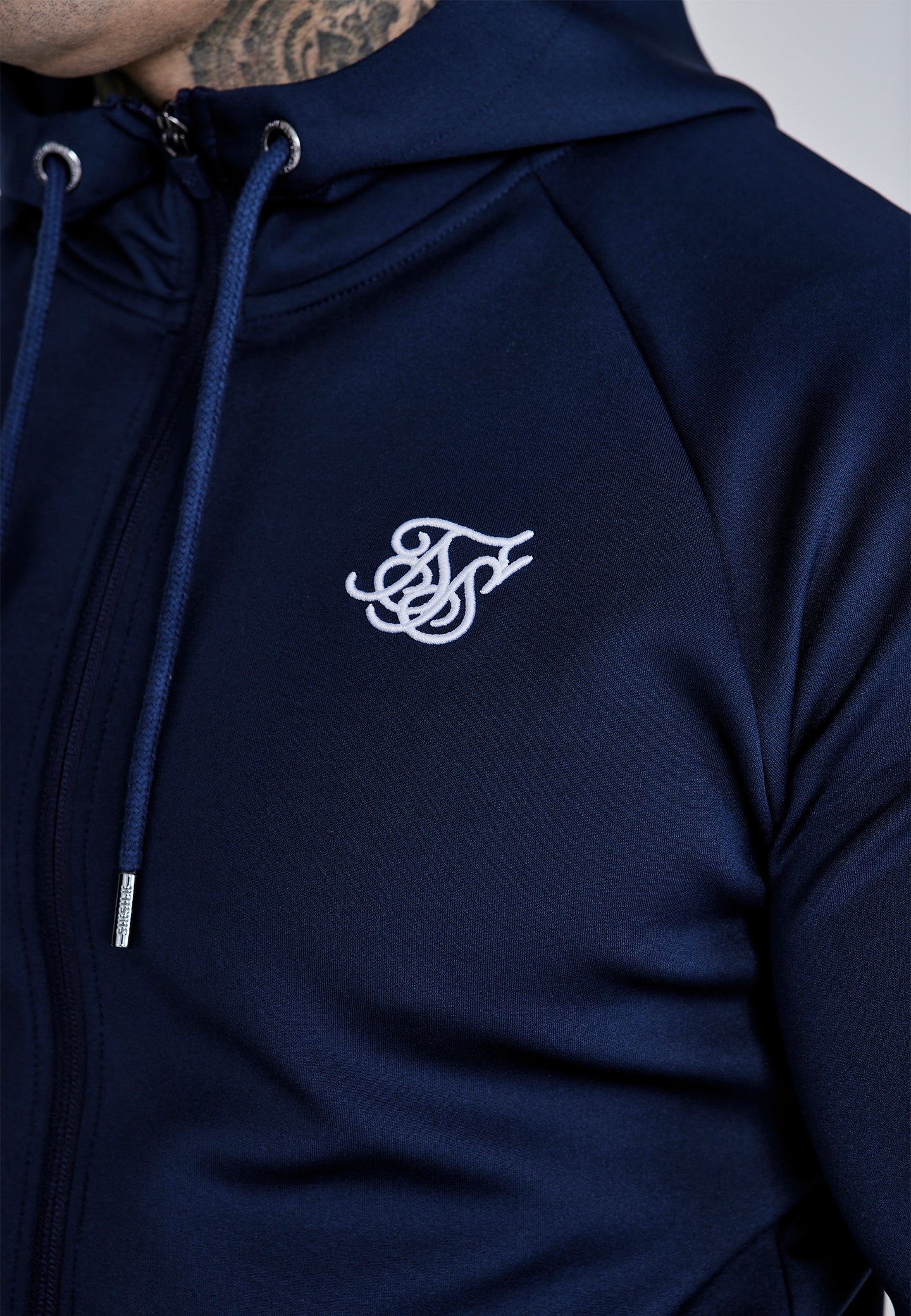 Felpa Con Cappuccio Uomo SikSilk – Logo Sbiadito, Zip Intera – Taglia S, Nero/blu - Foto 3