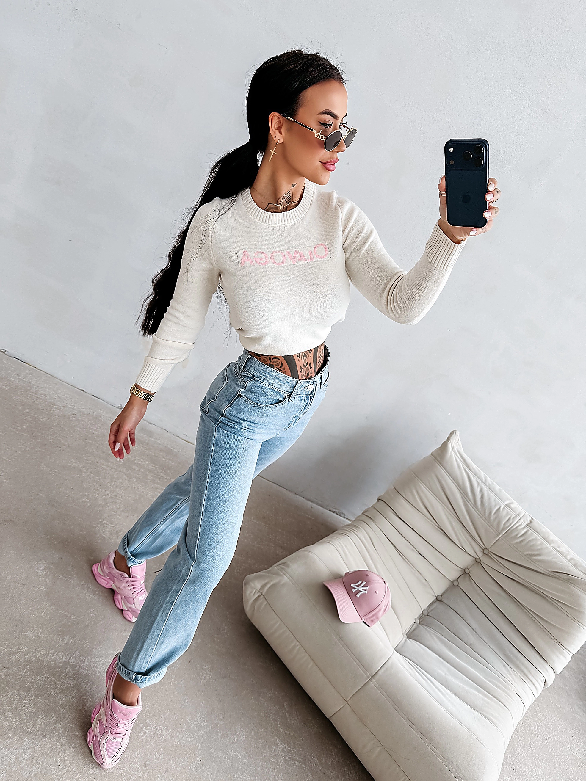 Sweter damski casual OLAVOGA ZAIO - Écru