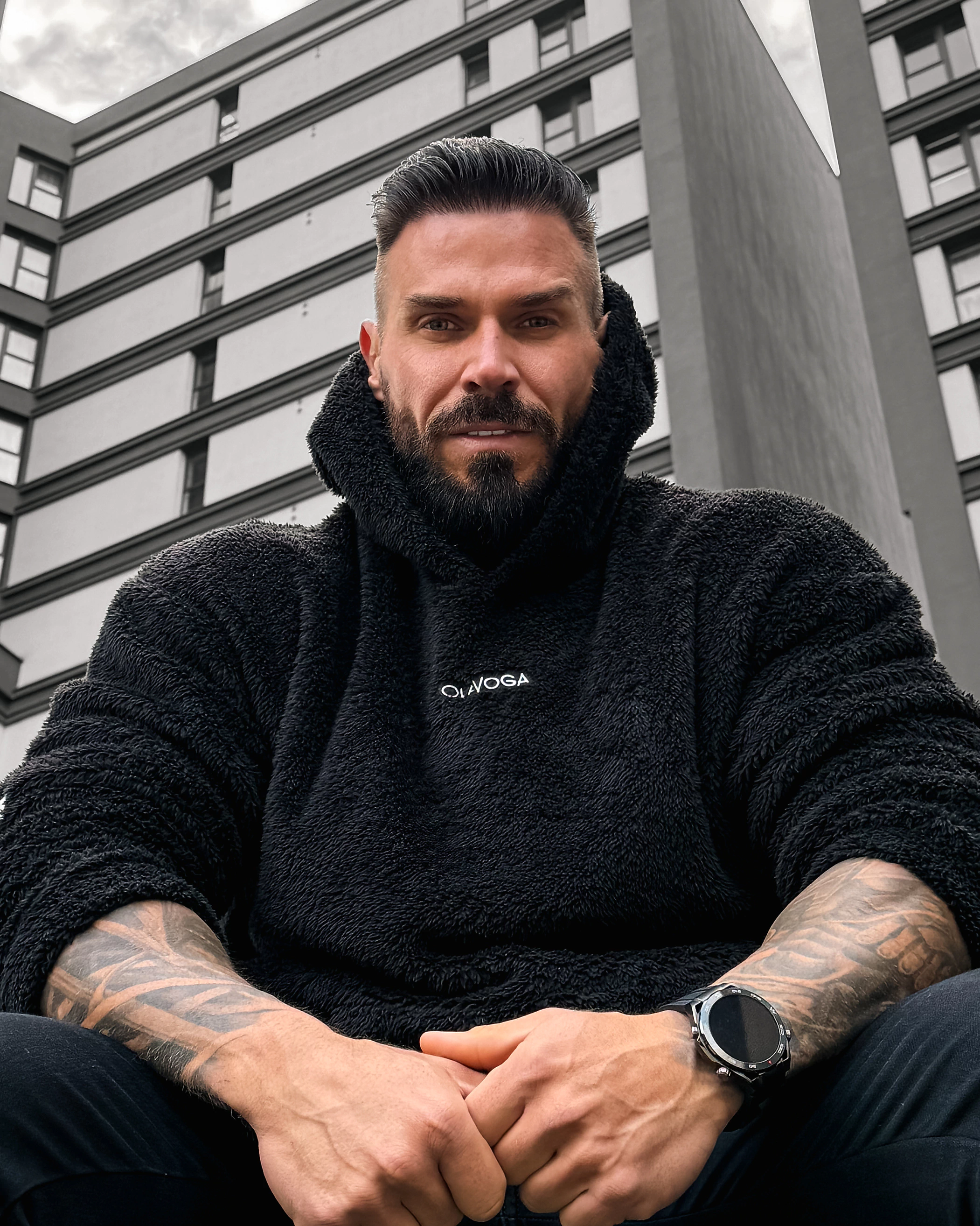 OLAVOGA Men FIDO MEN Sherpa Hooded Sweatshirt – Black