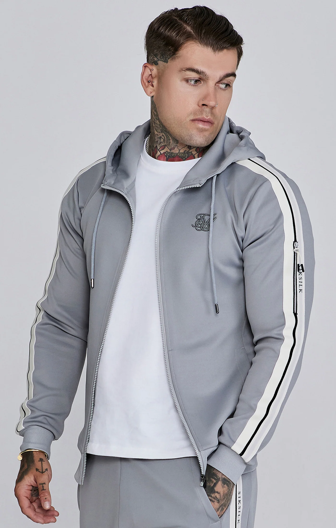 Men s SikSilk FULL ZIP sweatshirt 26952 Grey S OLAVOGA Official Partner Shop Pasuri
