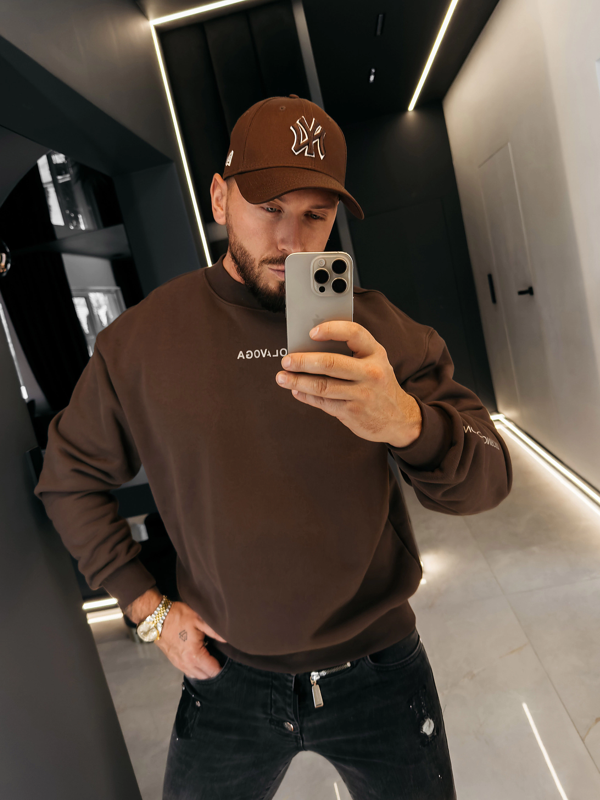 OLAVOGA Männer FLASH Kragen Sweatshirt - Braun