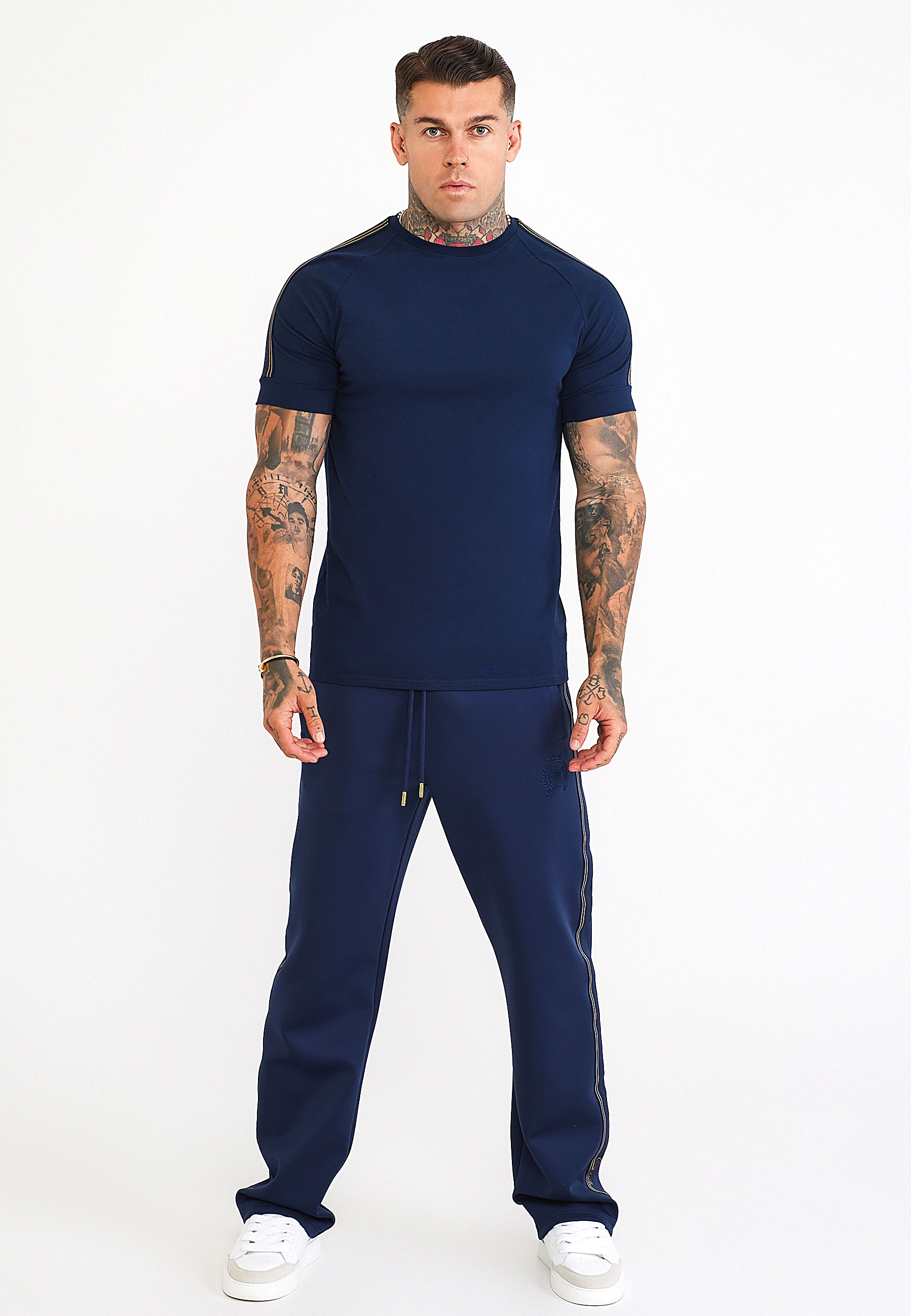 T-shirt męski z taśmą SIKSILK TECH 29621 - Granat