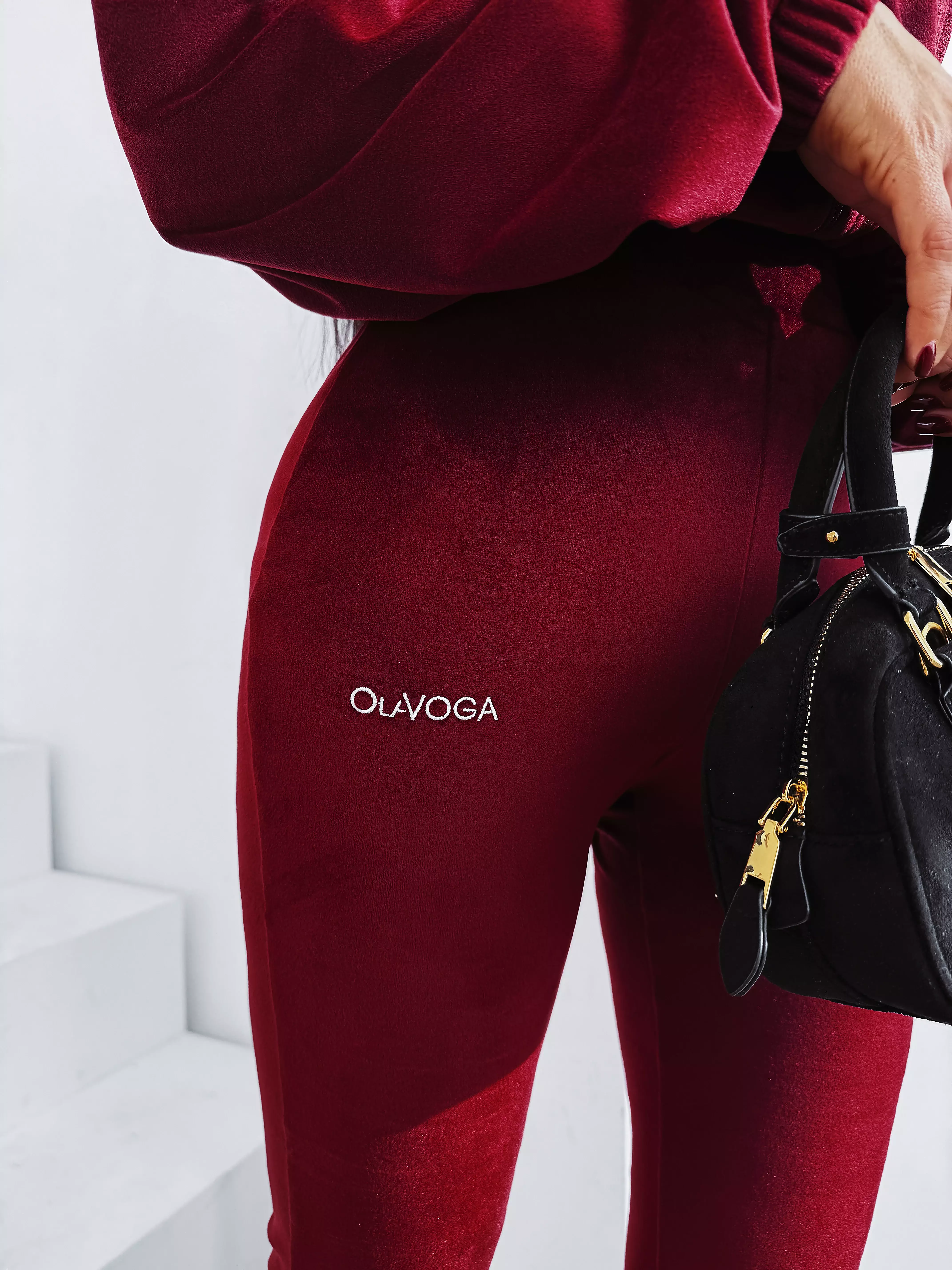 Ladies' casual velour set OLAVOGA VELVET WOOD - Maroon