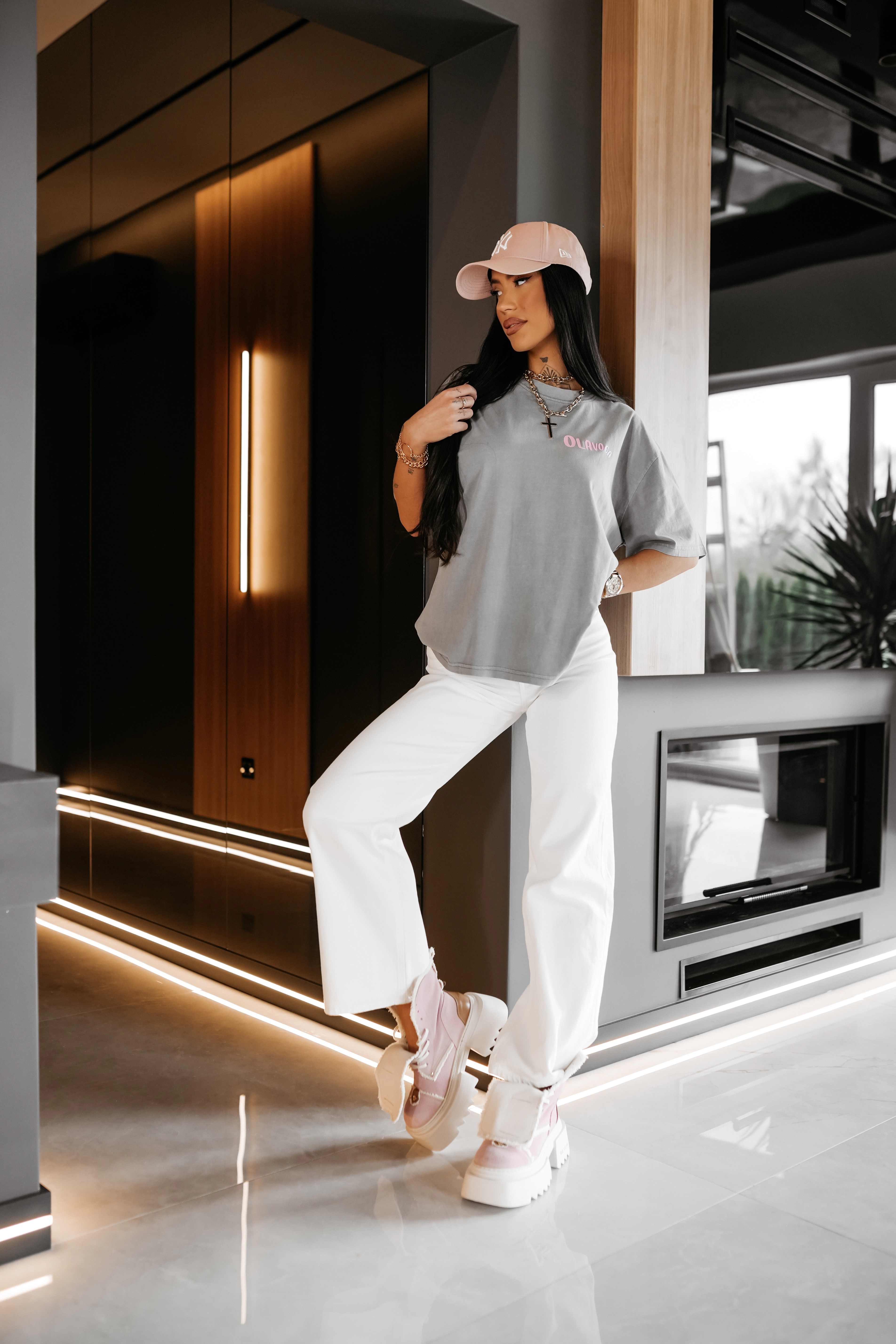 OLAVOGA BABE dámske tričko oversize - svetlo šedá