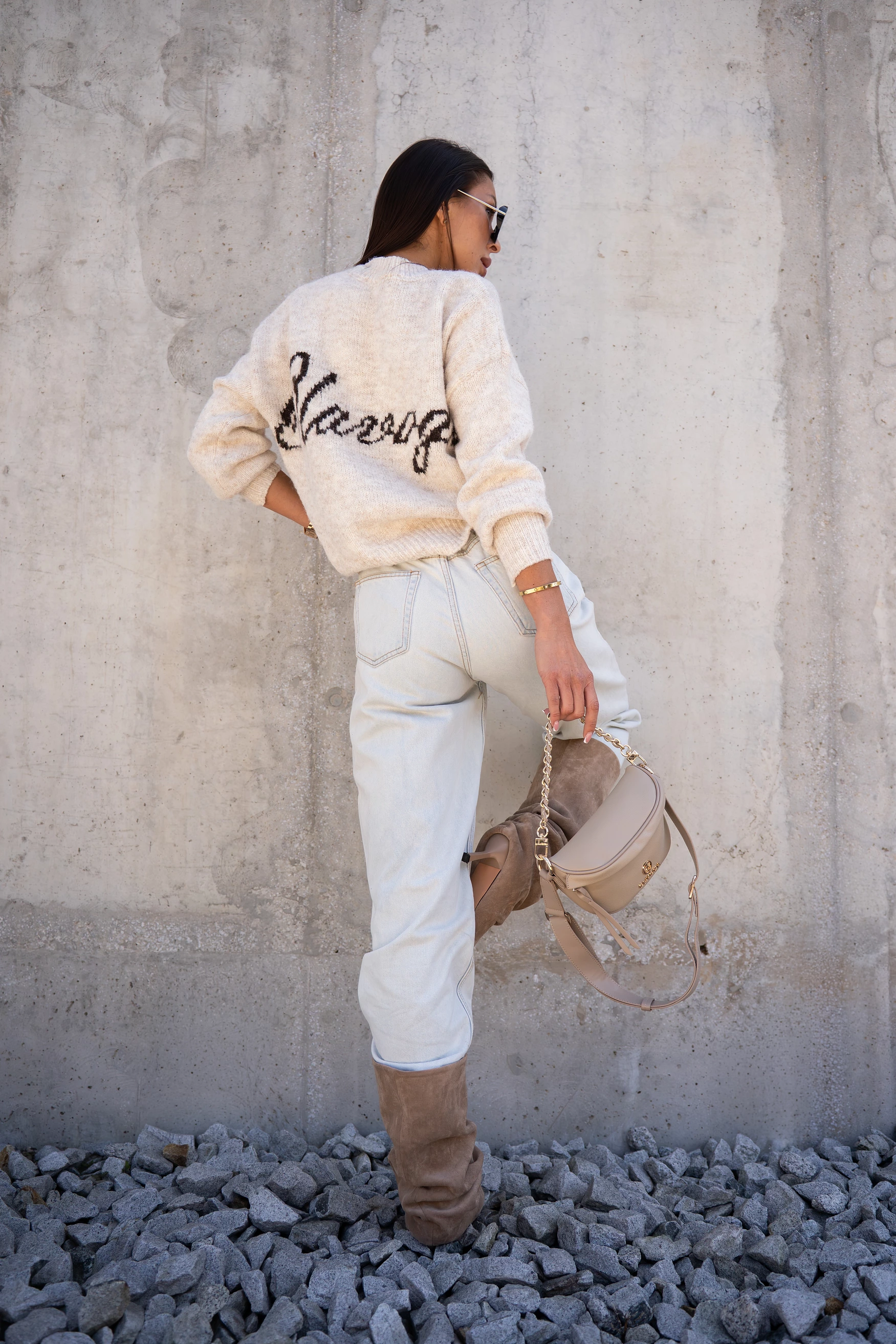 Damenpullover mit kontrastierendem OLAVOGA FONSI-Logo – Beige
