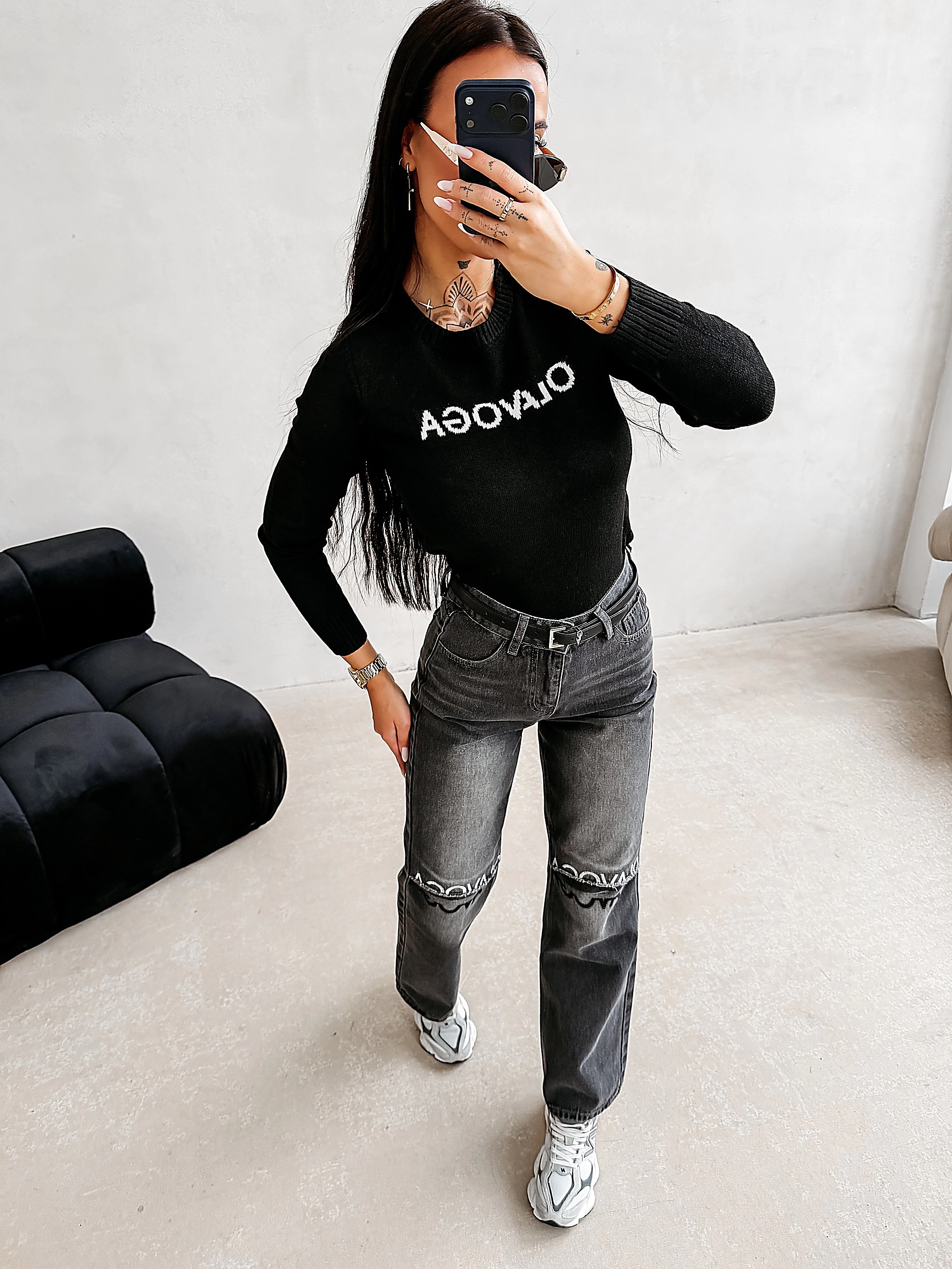 Sweter damski casual OLAVOGA ZAIO - Czarny